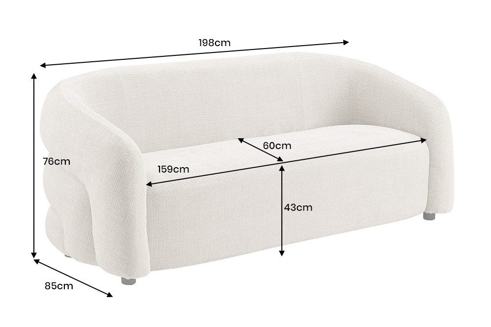 riess-ambiente 3-Sitzer VOGUE 200cm beige – Sofa, Chenille Cremona, Schaumstoff, modern, Einzelartikel 1 Teile, gepolsterte Stoff-Couch mit 3 Sitzplätzen – idea – Bild 4 von 5