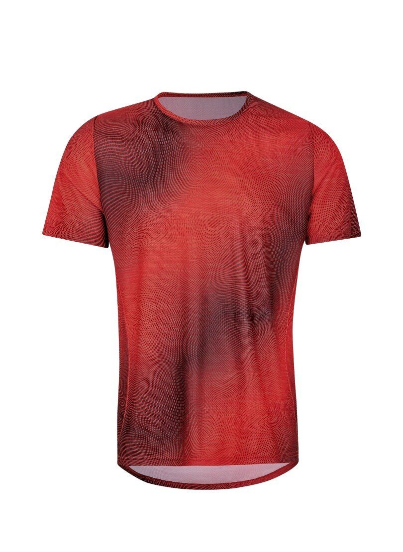 Trigema T-Shirt TRIGEMA COOLMAX® kirsch Sportshirt modischem Druck mit