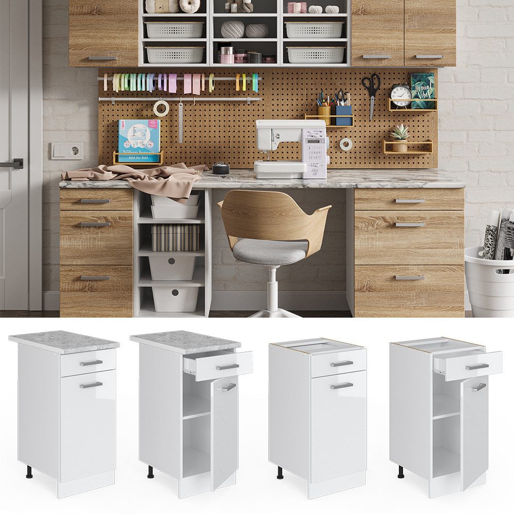 Vicco Schranksystem R-Line, Weiß Hochglanz/Weiß, 40 günstig online kaufen