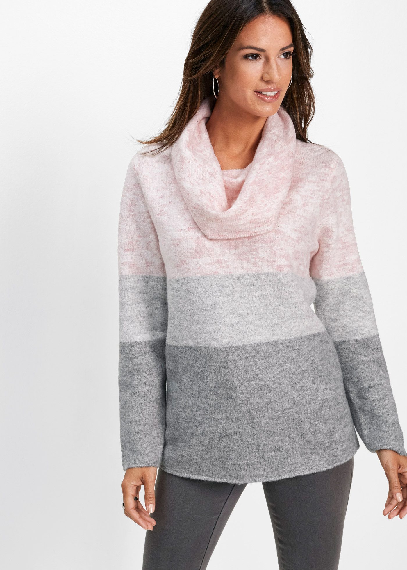 bonprix Rollkragenpullover mit Wasserfallkragen und Colourblocking günstig online kaufen