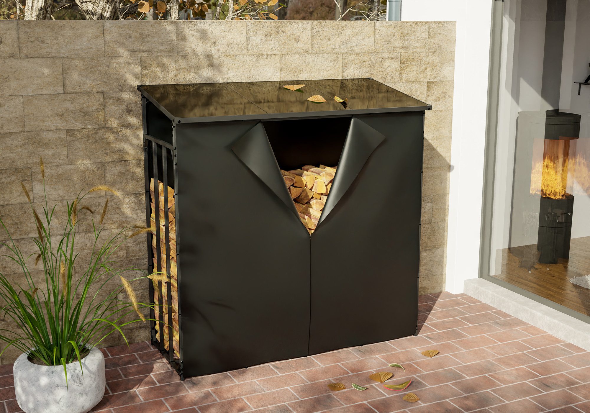 TPFLiving Kaminholzregal Sorin, BxTxH:165x70x165 cm, (Abgeschrägtes günstig online kaufen