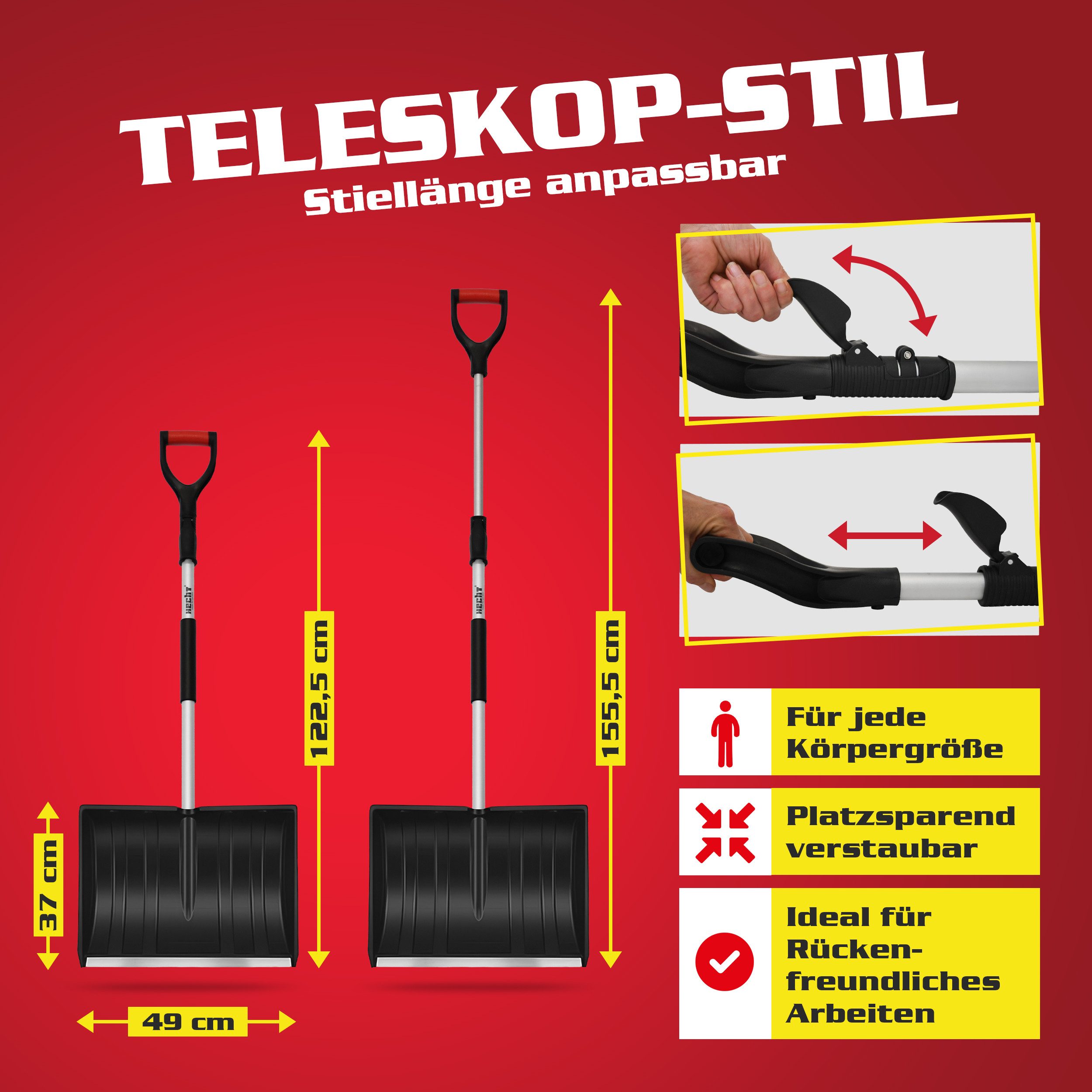 Hecht Schneeschieber Schneeschaufel Teleskop Aluminium mit Metallkante, 49 günstig online kaufen