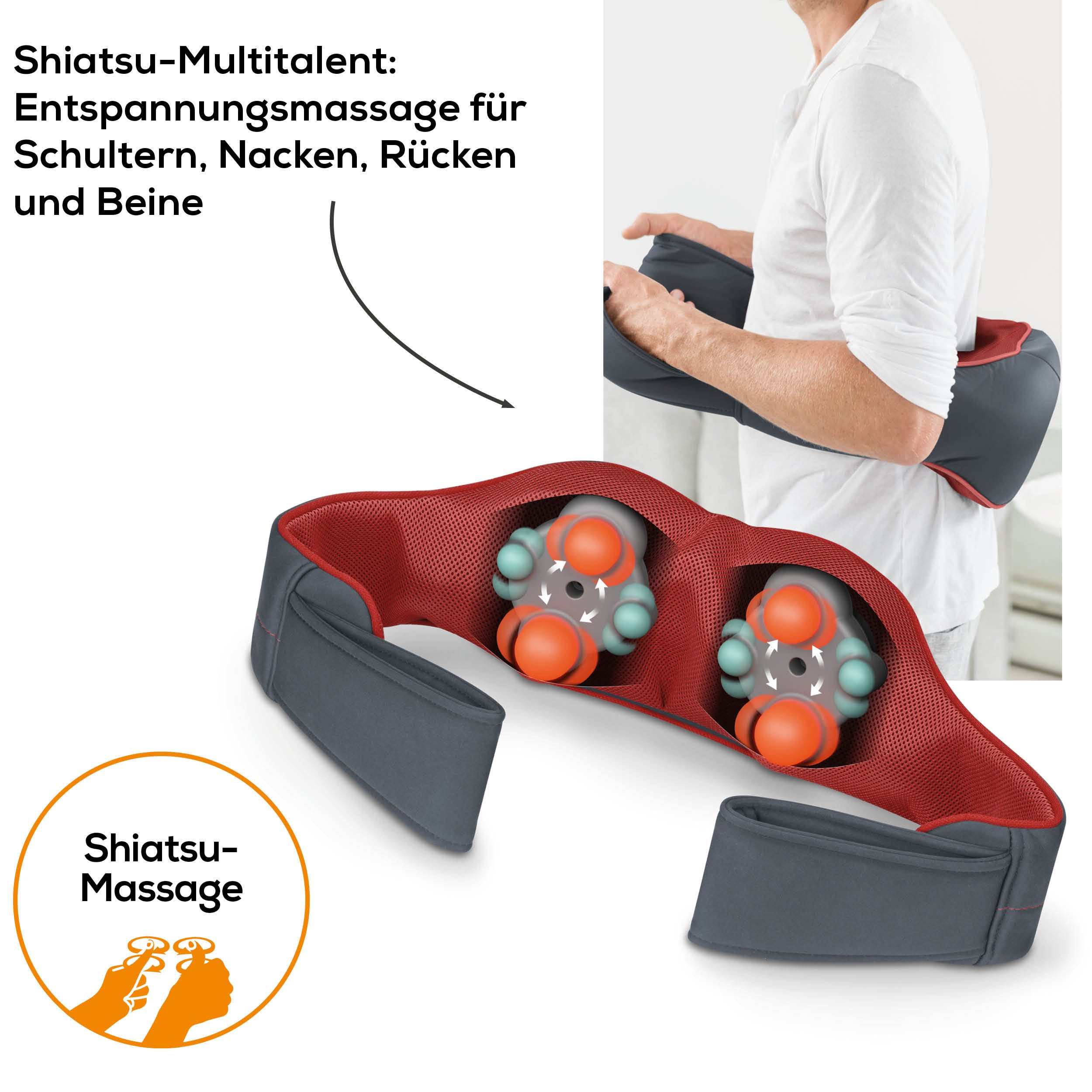 BEURER Shiatsu-Massagegerät MG 151 für ein reales Massageerlebnis durch 3D Rückenmassage, Mit Licht- und Wärmefunktion, 3 Intensitätsstufen, Abschaltautomatik