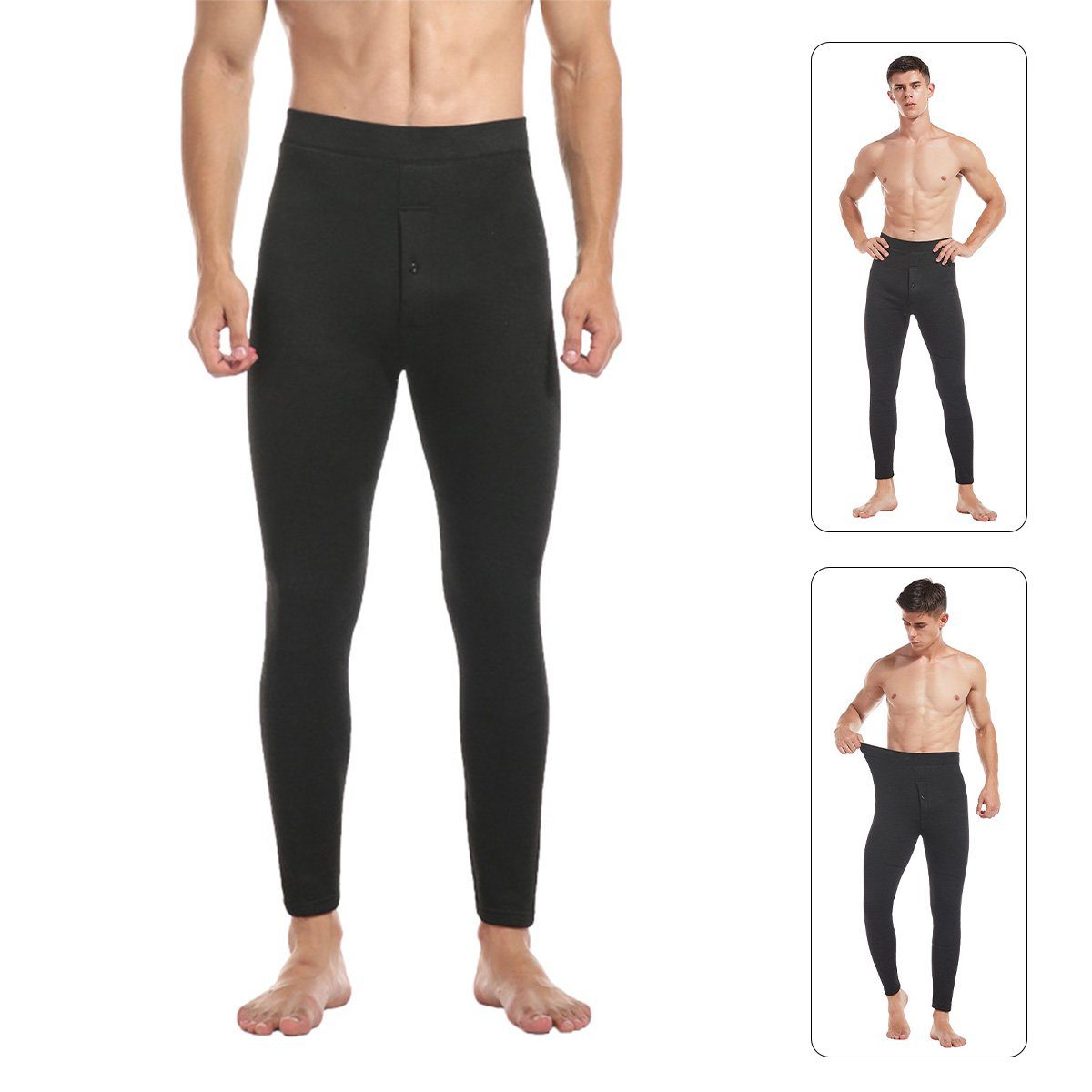 DOPWii Thermohose Herren Thermo-Leggings aus Fleece,Hohe Taille,für Herbst  & Winter