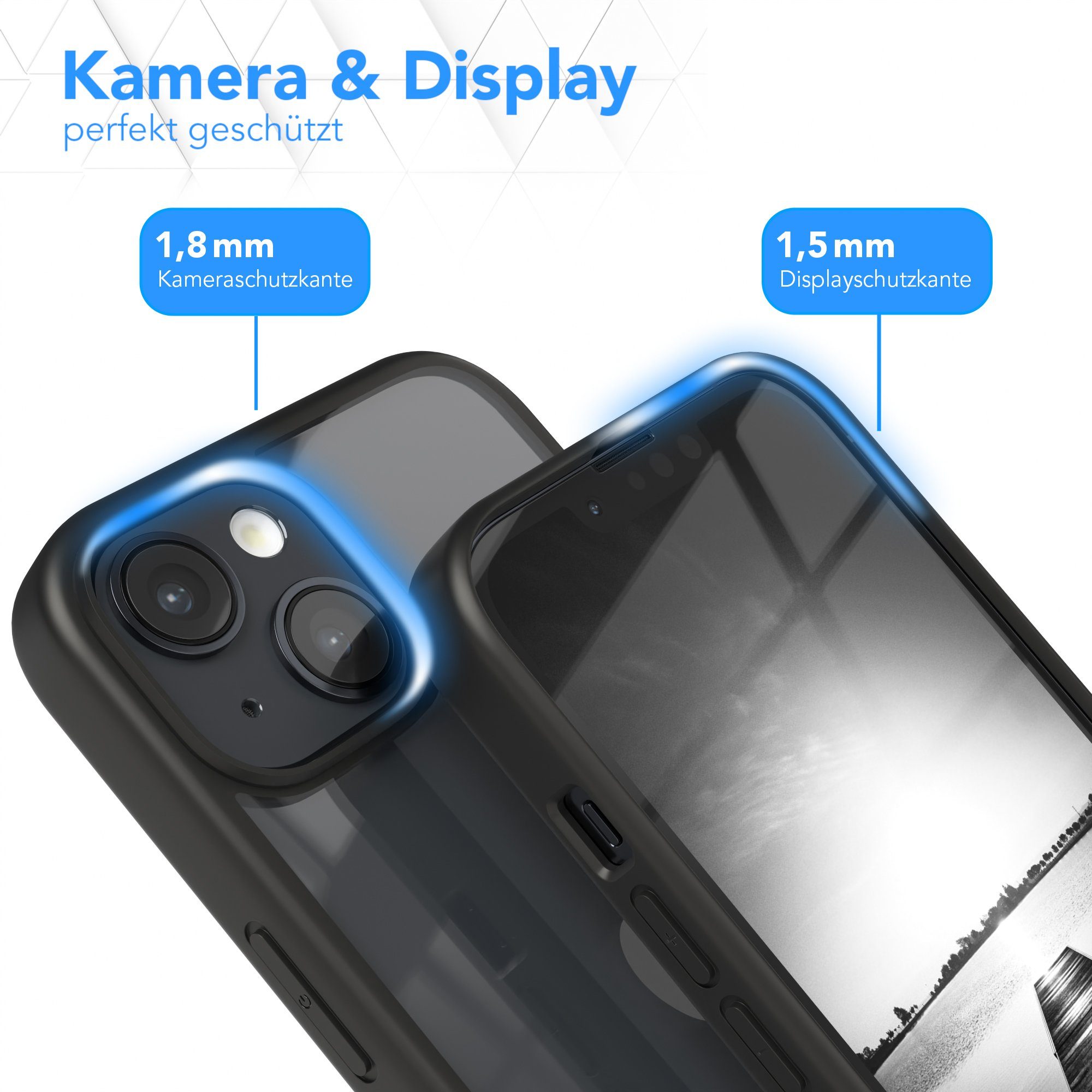 EAZY CASE Handyhülle Bumper Case für Apple iPhone 14 / iPhone 13 6,1 Zoll, Hülle Durchsichtig kratzfest Back Cover mit Displayschutz Schwarz