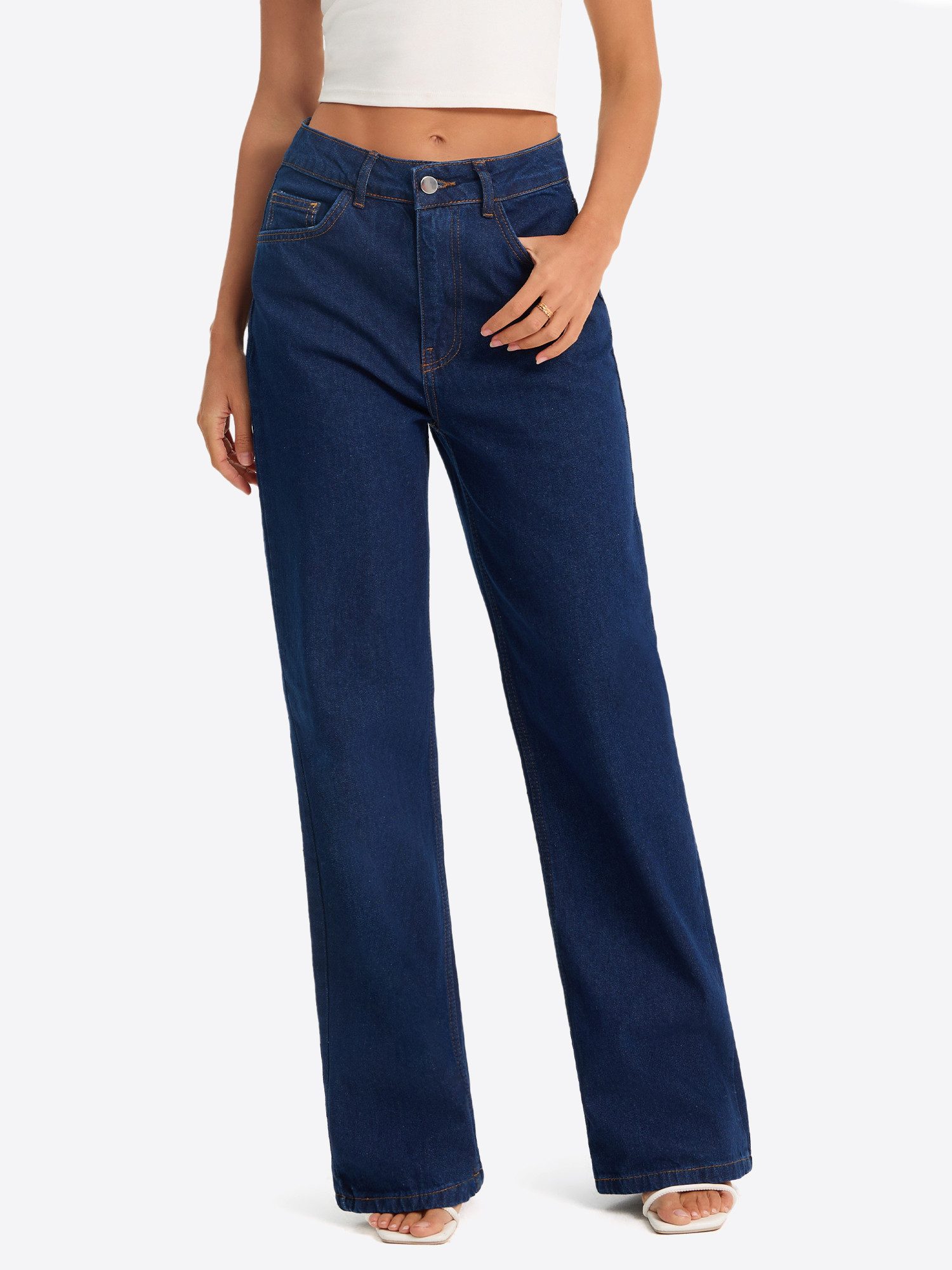 Imily Bela Gerade Jeans Damen Straight Fit Jeans im Five-Pocket Style (Packung, 1-tlg., 1per-Pack) mit Baumwolle