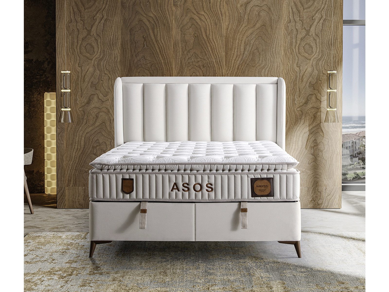 Villa Möbel Boxspringbett Asos (Bett Set (mit Matratze), Liegefläche 140x200), Bettkasten mit XXL Stauraum und Gasdruckfedern für einfache Handhabung