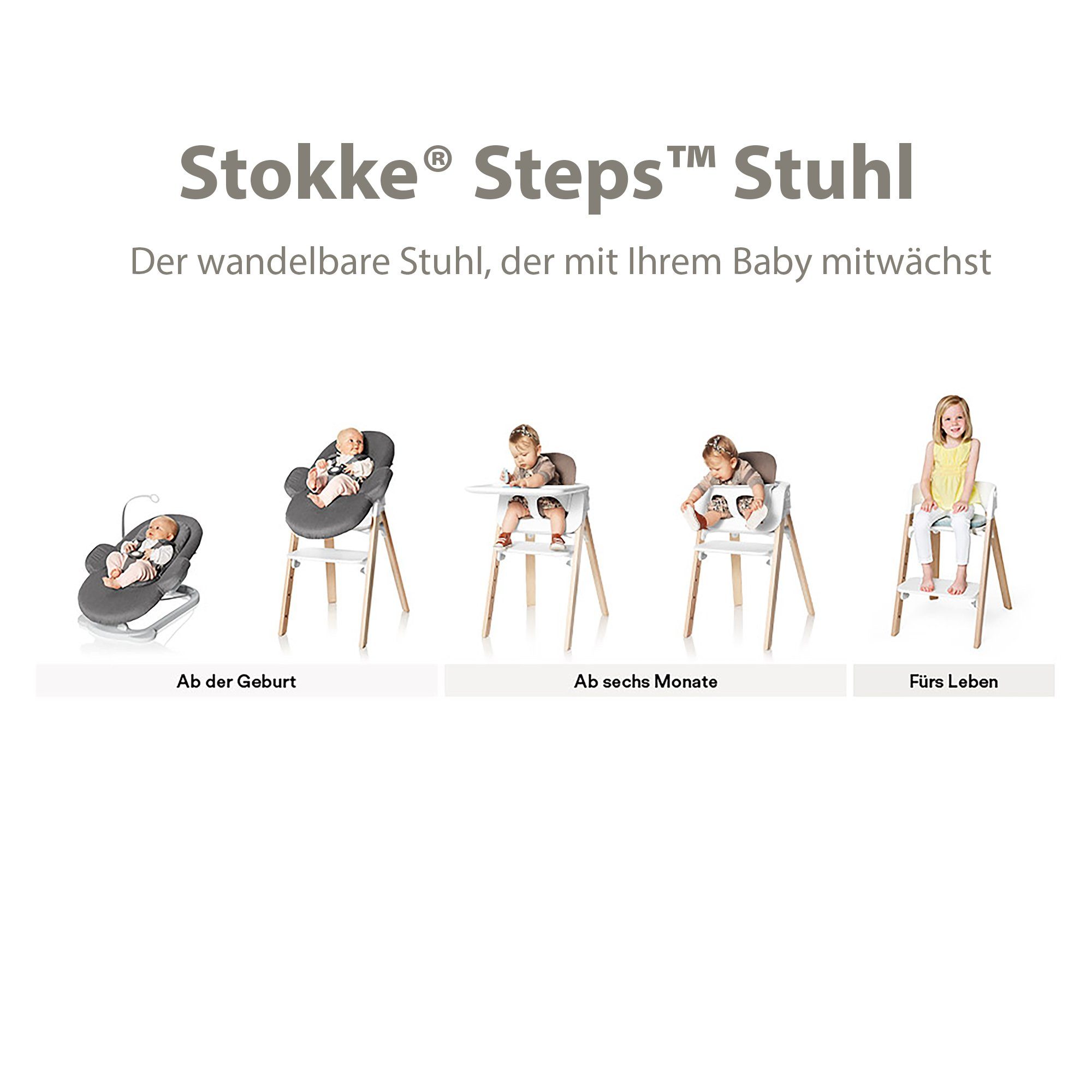 Stokke Kinderstuhl STEPS™ Bundle - Grey White/Hazy mit Tray Hochstuhl Babyset plus