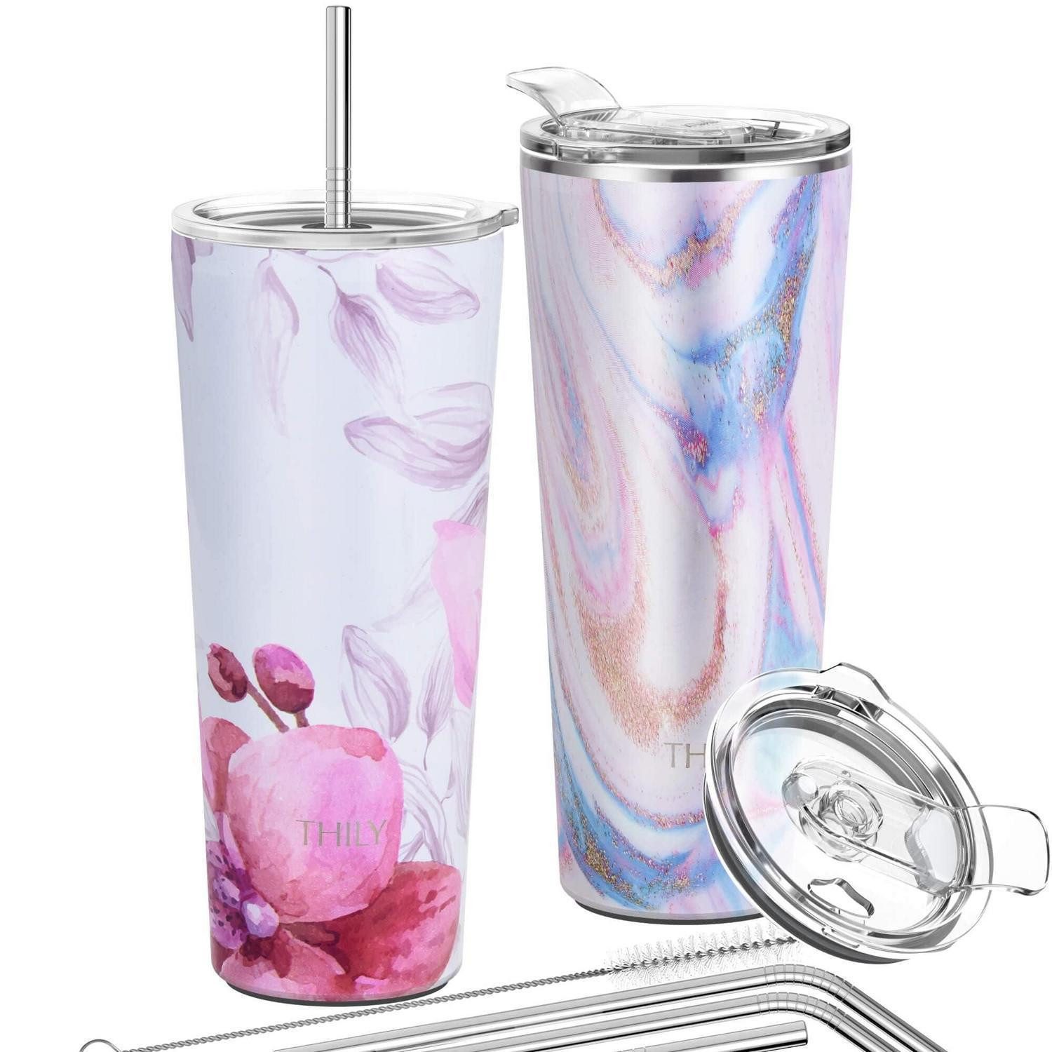 LuxusKollektion Thermobecher Isolierter Reisebecher 780ml 2er-Pack Pink/Lotus, Metall