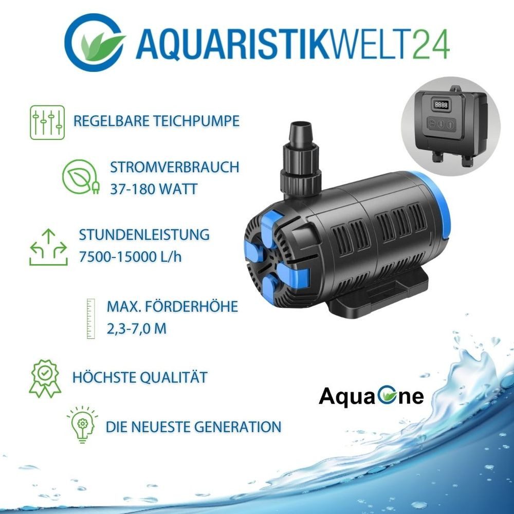 Aquaone Teichpumpe CET-15000 regelbare Eco Teichpumpe 37-180 Watt 7500 bis 15000 L/h