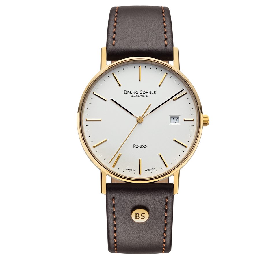 BRUNO SÖHNLE Quarzuhr flache Herrenuhr Glashütte Bruno Söhnle Rondo Edelstahl goldplattiert