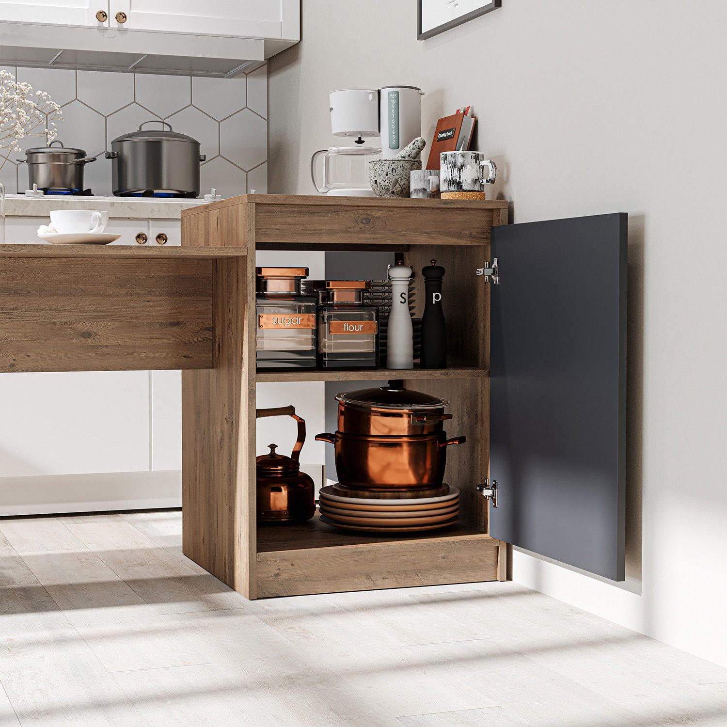 Roomart Küchentisch MILANO Kücheninsel 160 cm, Esstisch + Schrank in 4 Farben (Kücheninsel mit Esstisch, Küchentisch & Küchenschrank), Esstisch + Schrank kombin – Bild 4 von 5
