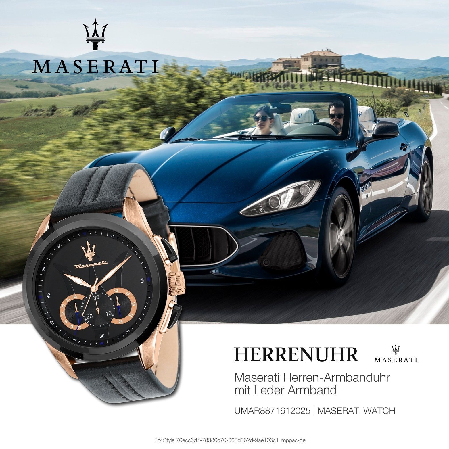 MASERATI Chronograph Maserati Herren Chronograph, (Chronograph), Herrenuhr rund, groß (ca. 55x45mm) Lederarmband, Made-In Italy
