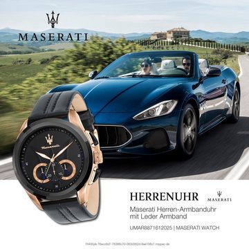 MASERATI Chronograph Maserati Herren Chronograph, (Chronograph), Herrenuhr rund, groß (ca. 55x45mm) Lederarmband, Made-In Italy