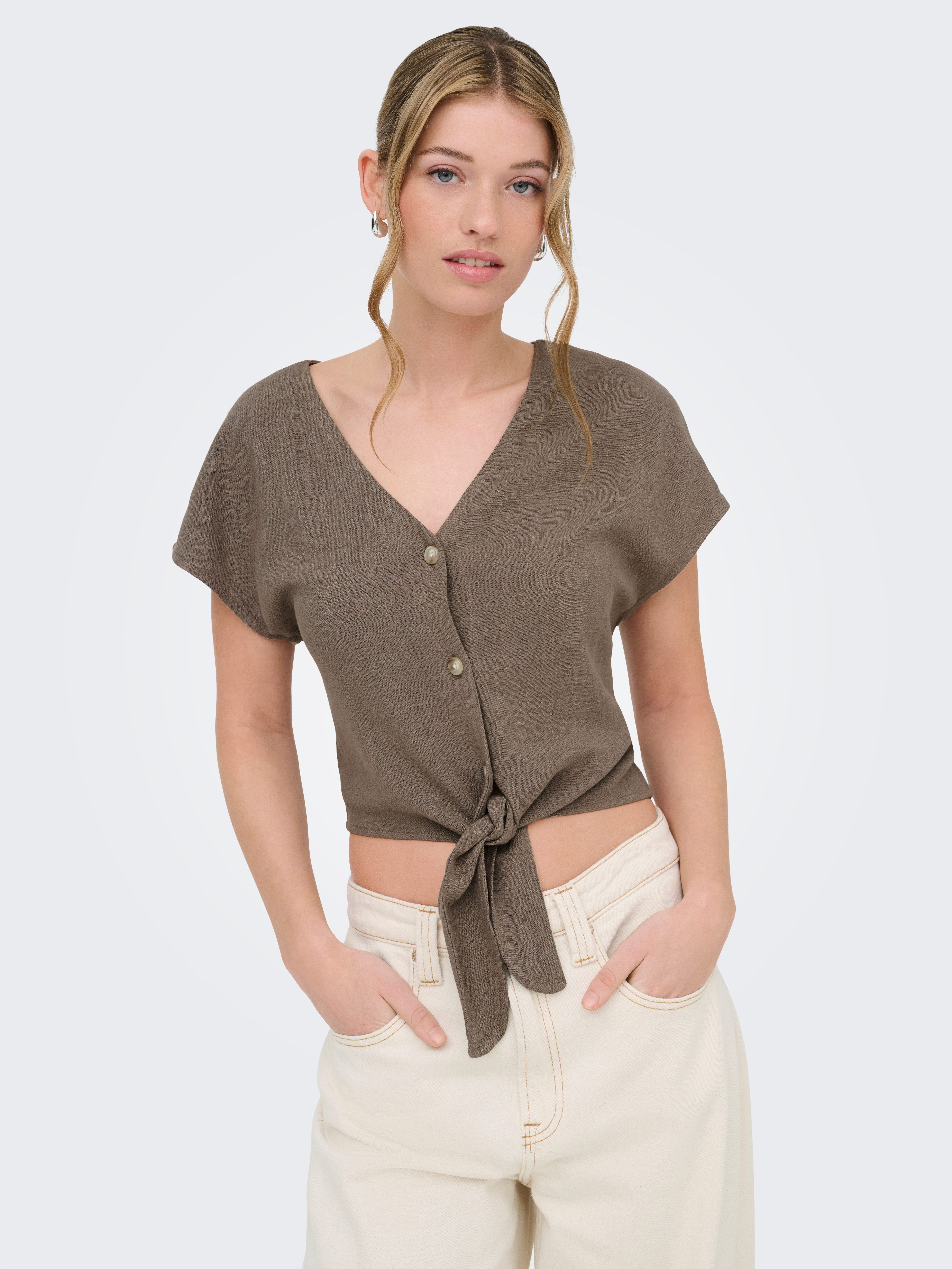 ONLY Kurzarmbluse ONLSIESTA SS KNOT LIN BL SHIRT PNT NOOS Viskosemischung, regular fit
