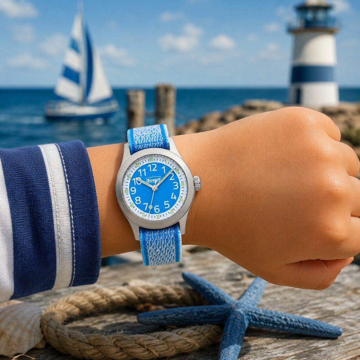Scout Quarzuhr Kinderuhr Cool 164000023 Blau Textilband Klettverschluss 32 mm