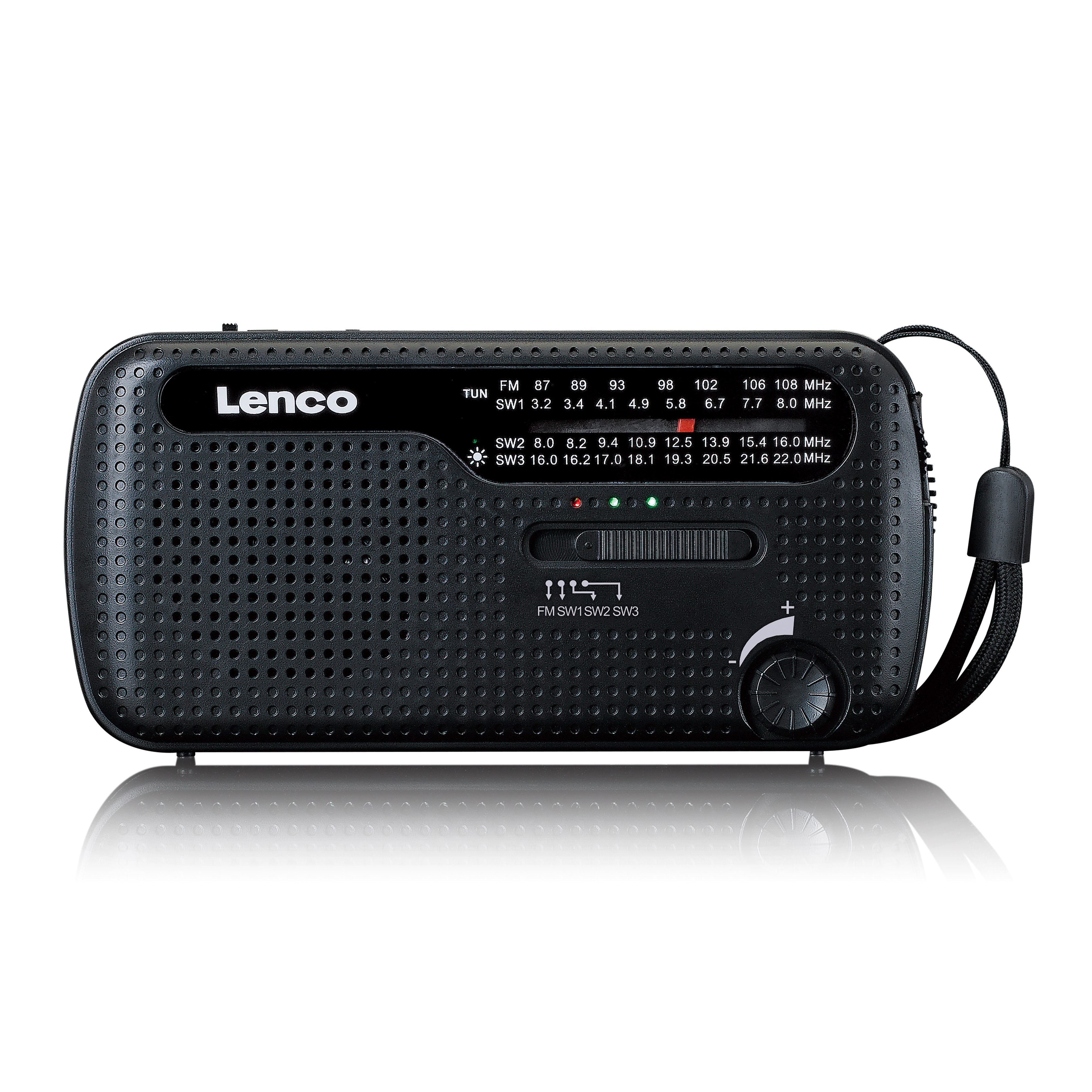 Lenco MCR-113BK Notfallradio (FM, 1 W, Taschenlampe, 1200 mAh Powerbank, Camping, Solar mit USB-C)