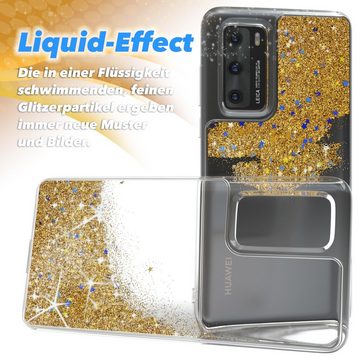 EAZY CASE Handyhülle Liquid Glittery Case für Huawei P40 6,1 Zoll, Durchsichtig Back Case Handy Softcase Silikonhülle Glitzer Cover Gold