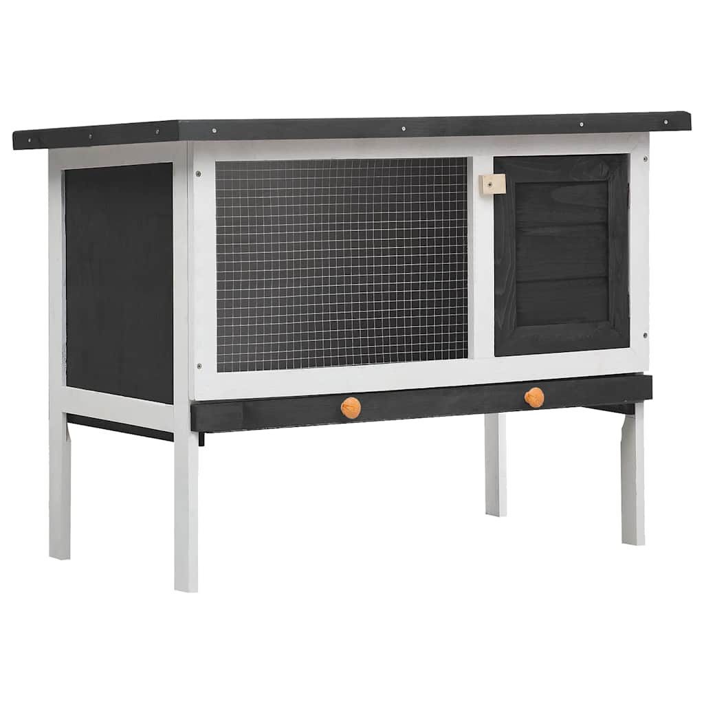 furnicato Kleintierstall Kaninchenstall aus Massivholz Grau Weiß 90x45x65 cm mit Schubfach