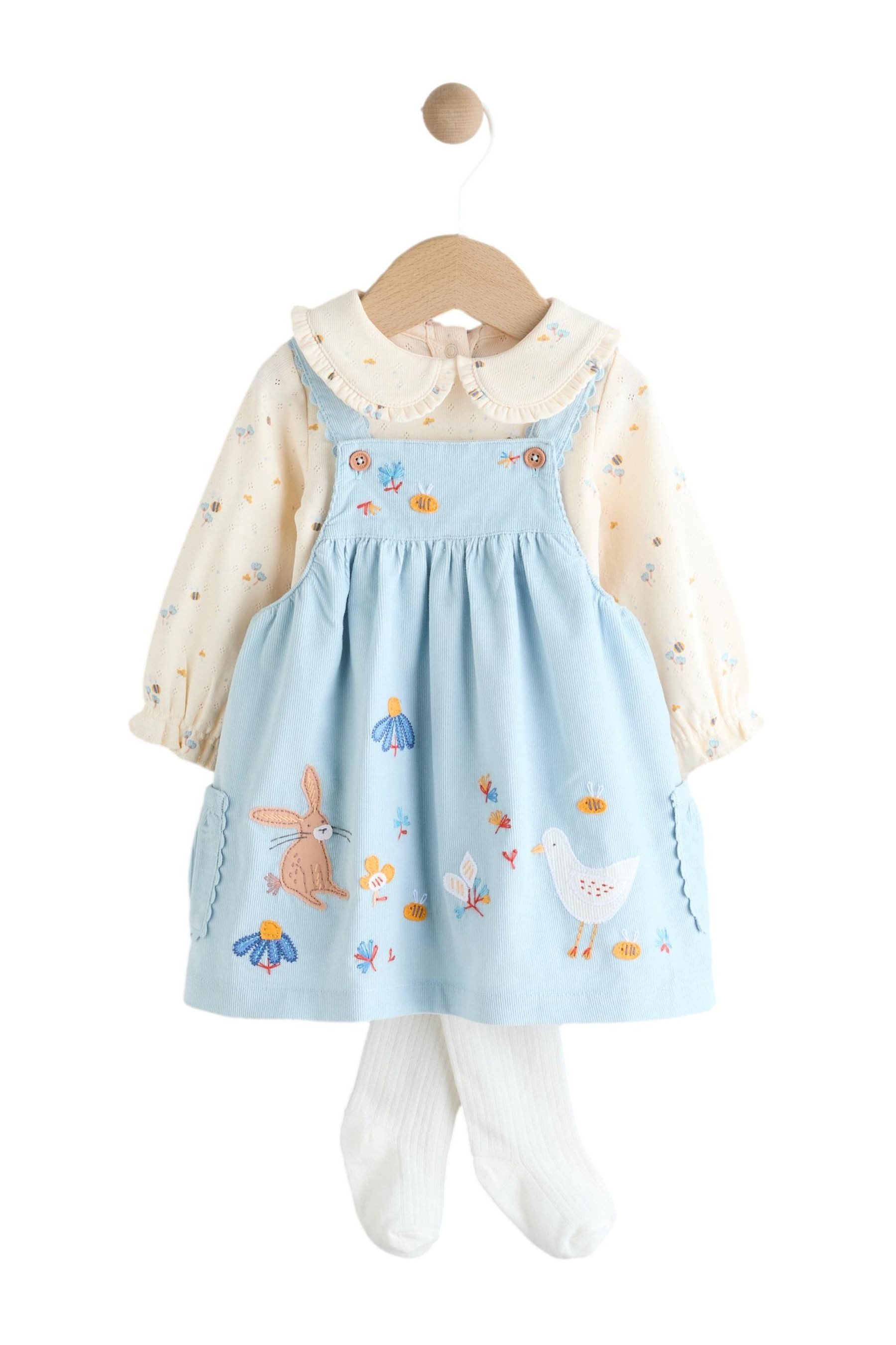 Next Latzkleid Baby-Set: Latzkleid, Langarm-Bodysuit, Strumpfhose (3-tlg)