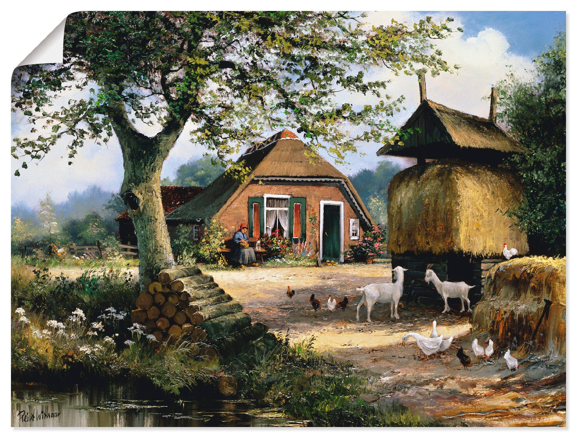 Artland Wandbild Idyllische Farm mit Hühnern und Ziegen, Garten (1 St), als Leinwandbild, Wandaufkleber oder Poster in versch. Größen