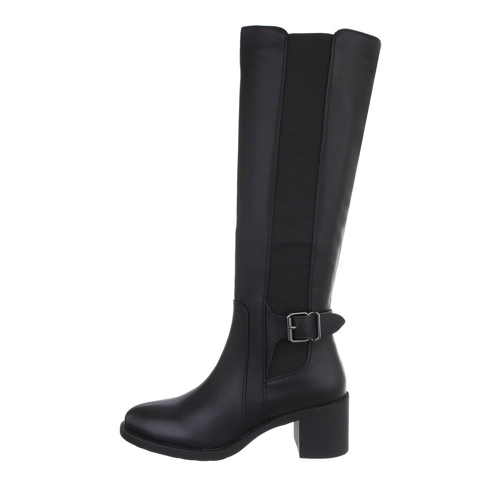 Ital-Design Damen Freizeit Stiefel Blockabsatz Klassische Stiefel in Schwarz