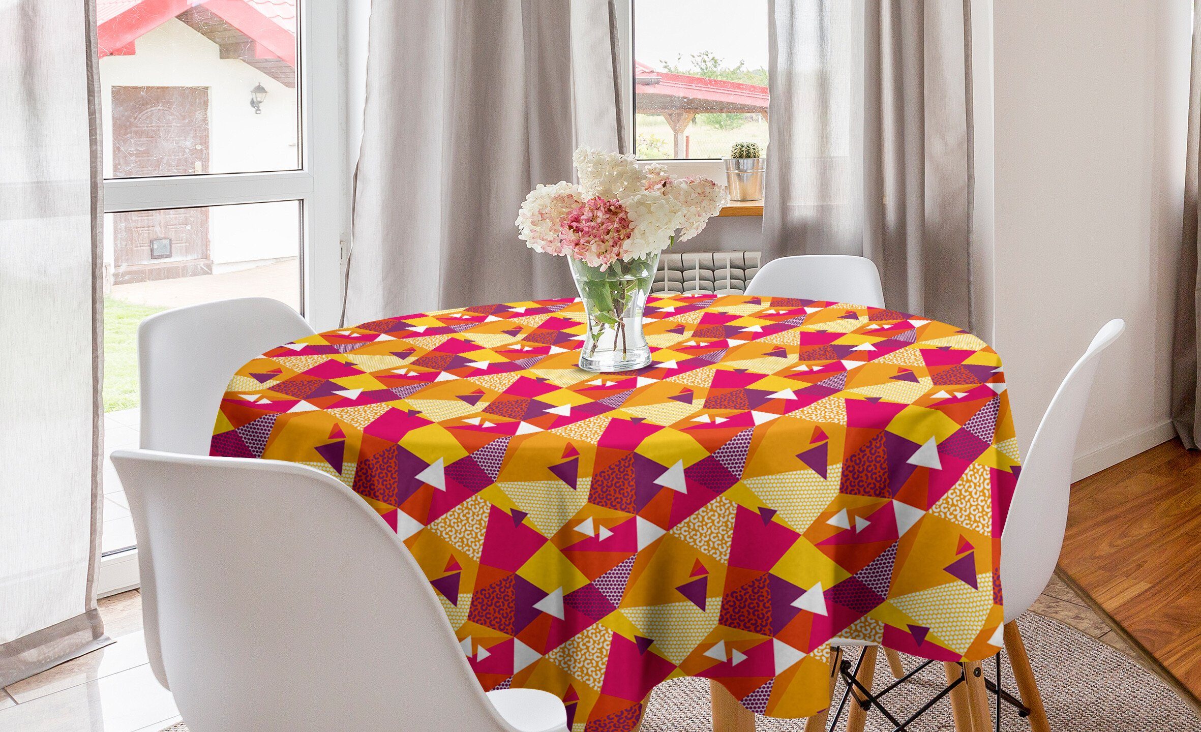Abakuhaus Tischdecke Kreis Tischdecke Abdeckung für Esszimmer Küche Dekoration, Abstrakt Geometrische Triangles Streifen | Tischdecken