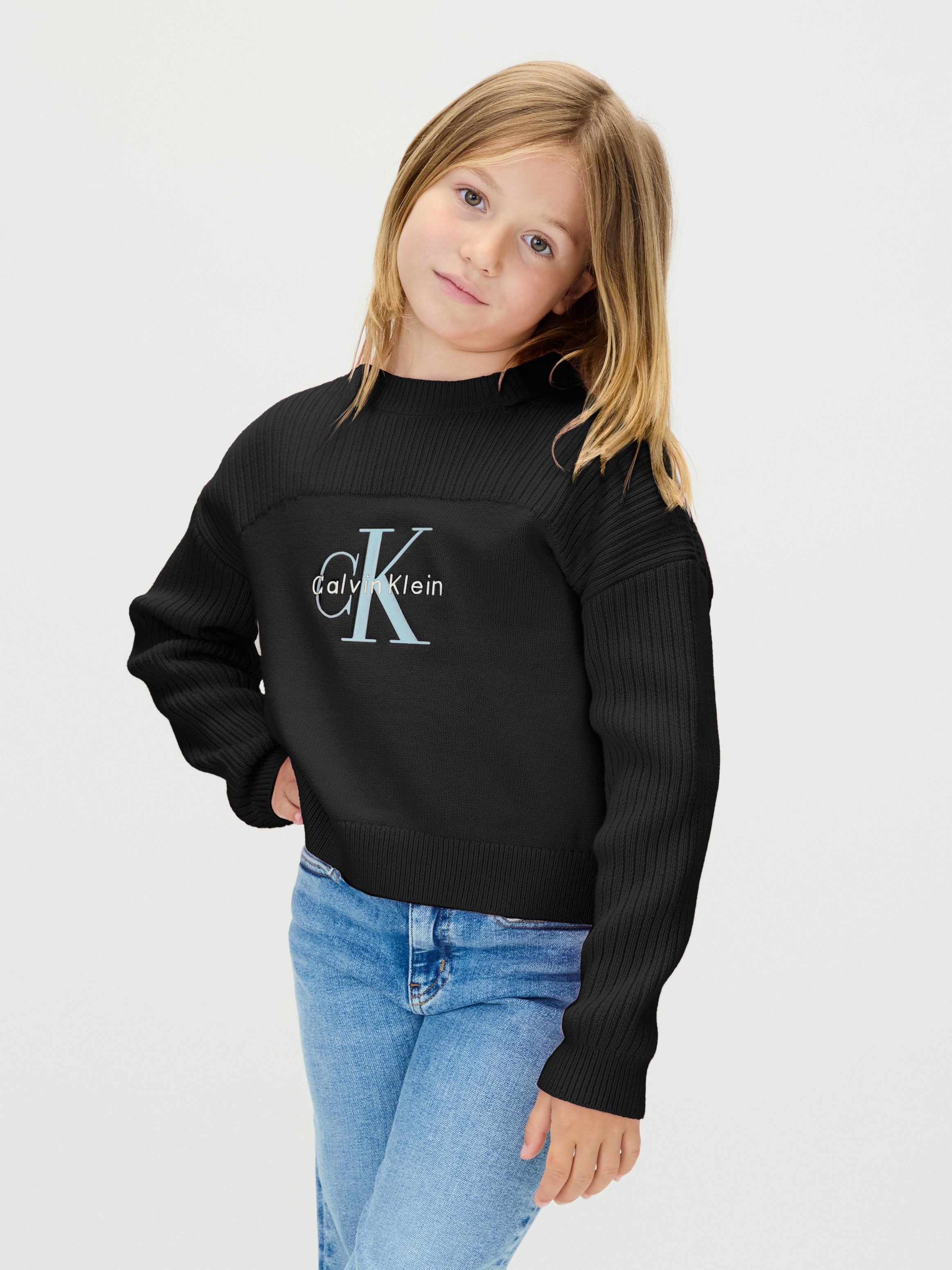 Calvin Klein Jeans Strickpullover MONOLOGO CN SWEATER für Kinder bis 16 Jahre, Logo-Stickerei