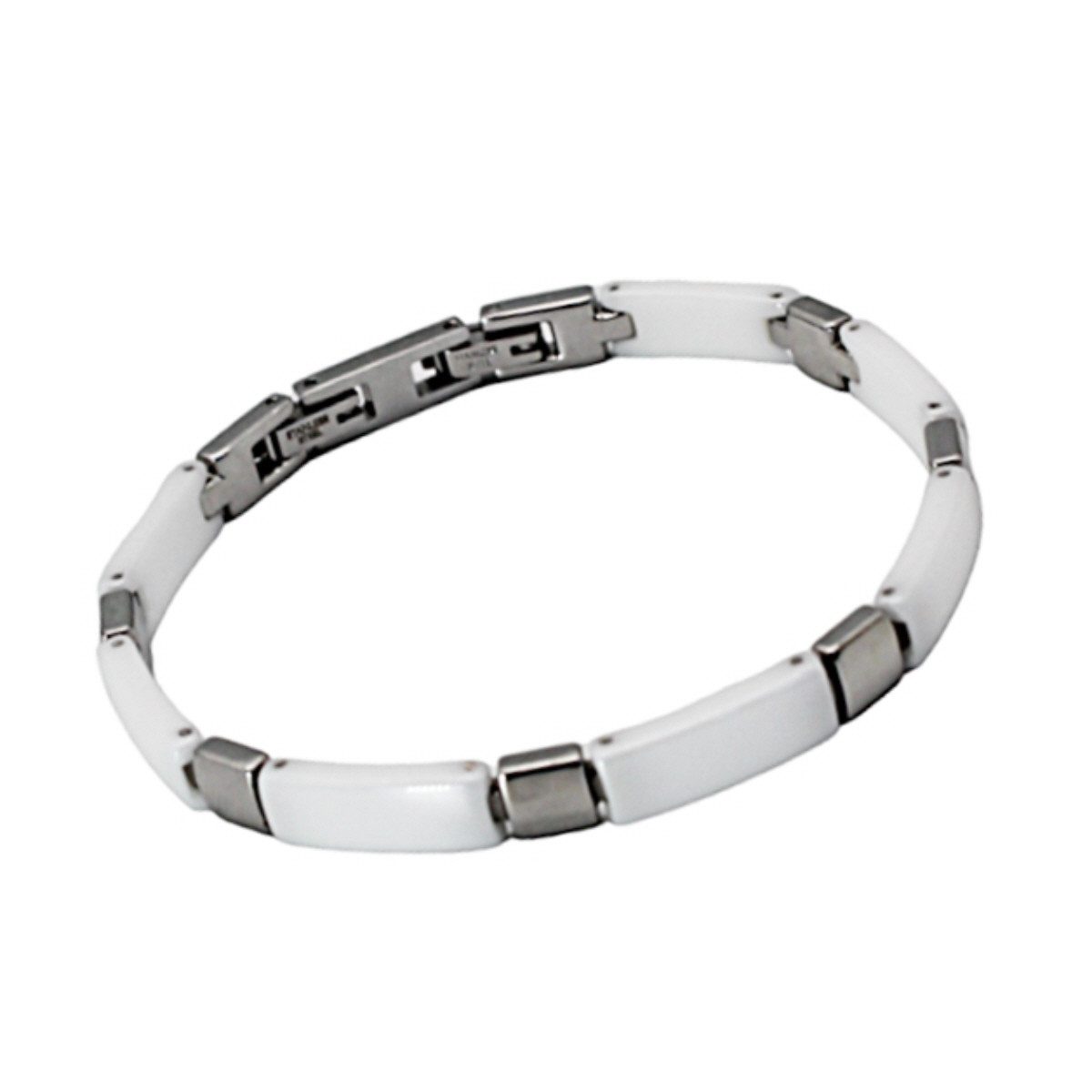 ELLAWIL Gliederarmband Klassisches Basic Gliederarmband aus Edelstahl / Keramik Weiß / Silber (Edelstahl / Keramik, Armbandlänge 20 cm), inklusive Geschenkschachtel