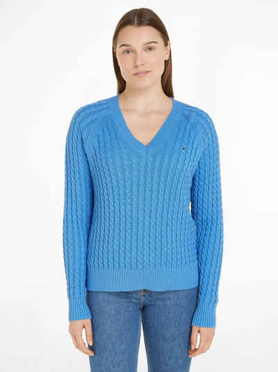 Tommy Hilfiger V-Ausschnitt-Pullover mit Allover Zopfmuster Strick-Design