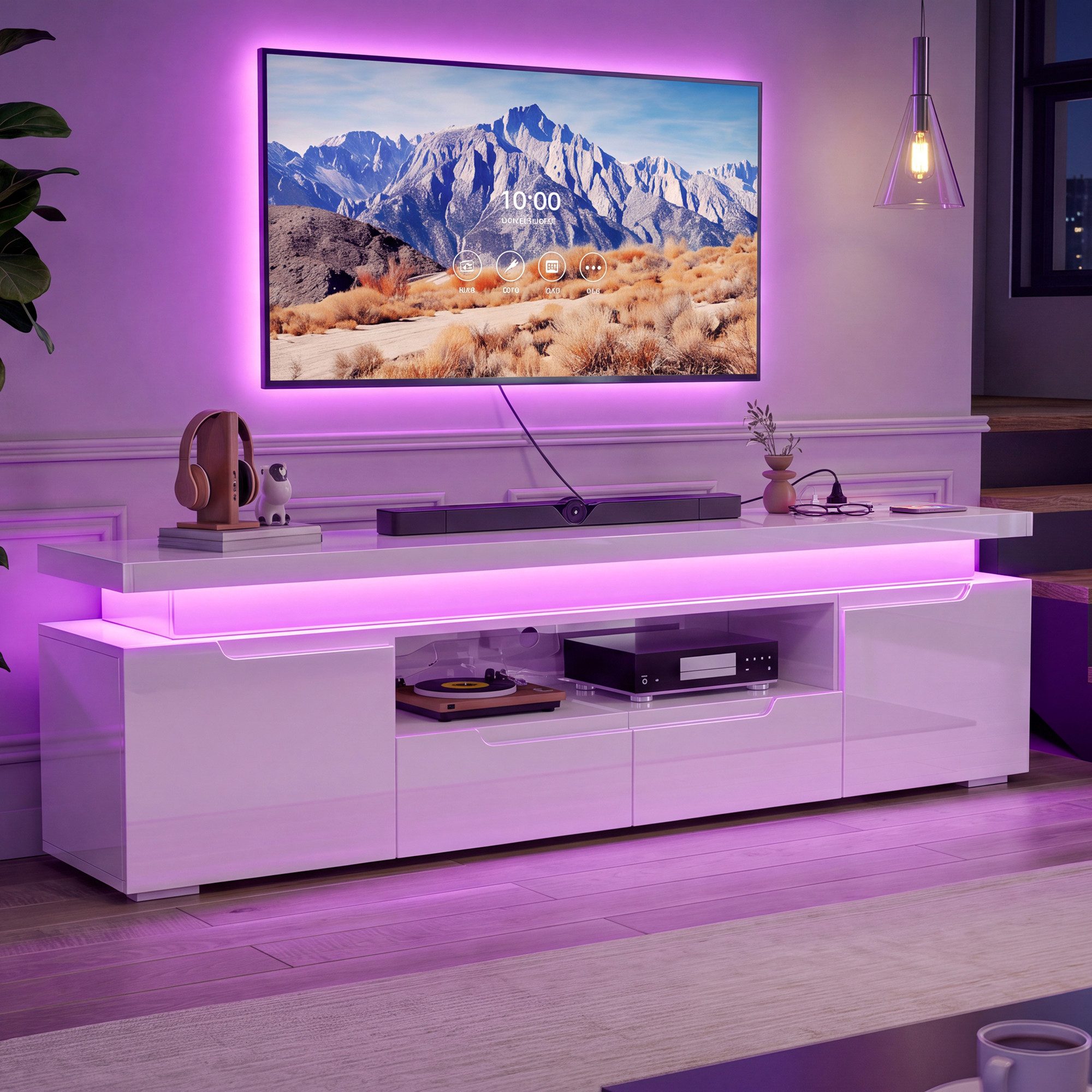 Simurq Lowboard TV-Schrank,Hochglanz-Fernsehschrank mit RGB-LED (1 St., für Fernseher bis 75 Zoll), TV-Schrank mit Schubladen und …