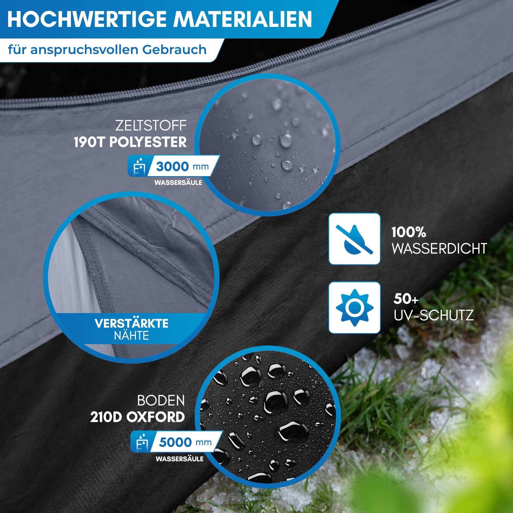 Nordmut Kuppelzelt 4 Personen 300x250 cm Vorraum wasserdicht 5000 mm, Personen: 4 (Trekkingzelt mit Fiberglas Gestänge & schnellem Aufbau, Familienzelt mit Moskitonetzen & angenehmem Raumklima), Campingzelt wasserdicht mit Vorraum & versiegelten Nähten