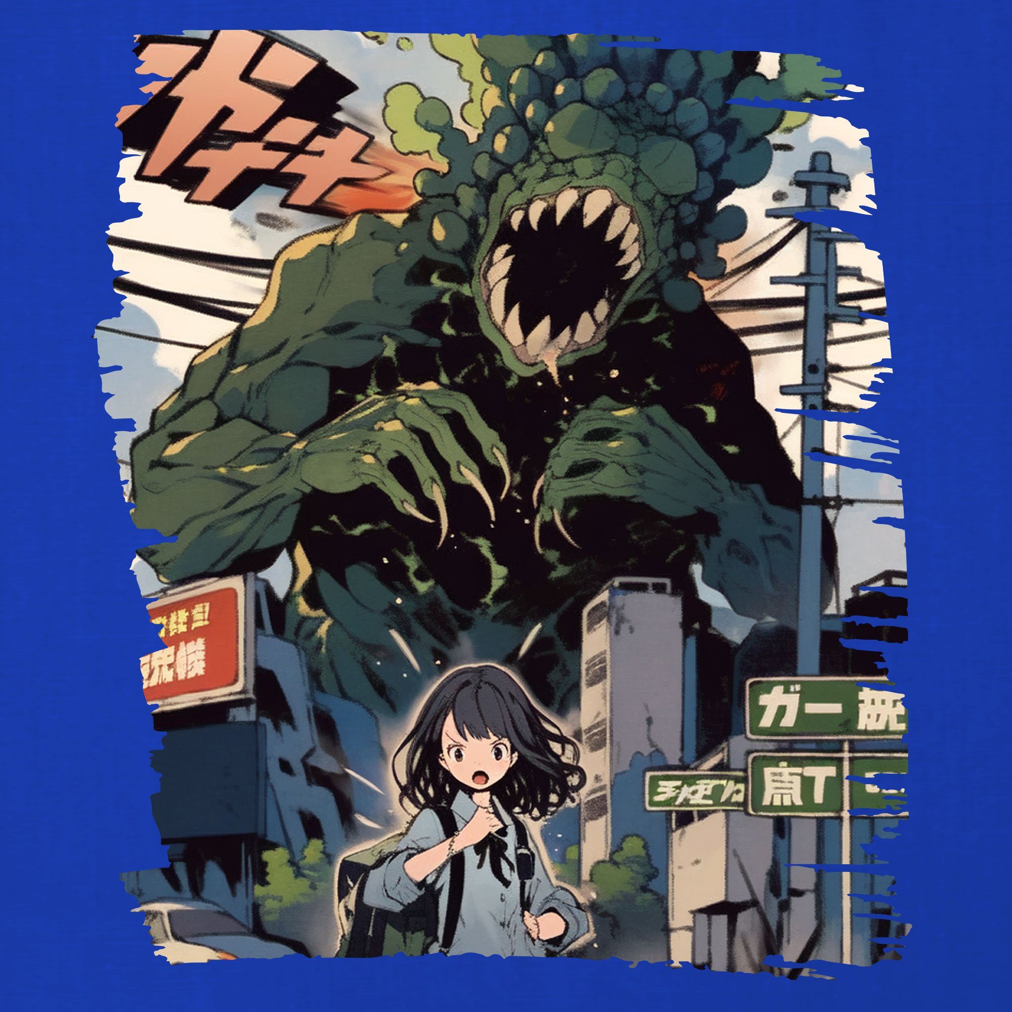 Kaiju Ästhetik Japan Herren Japanese Formatee Anime (1-tlg) Quattro - Blau Kurzarmshirt Japan T-Shirt