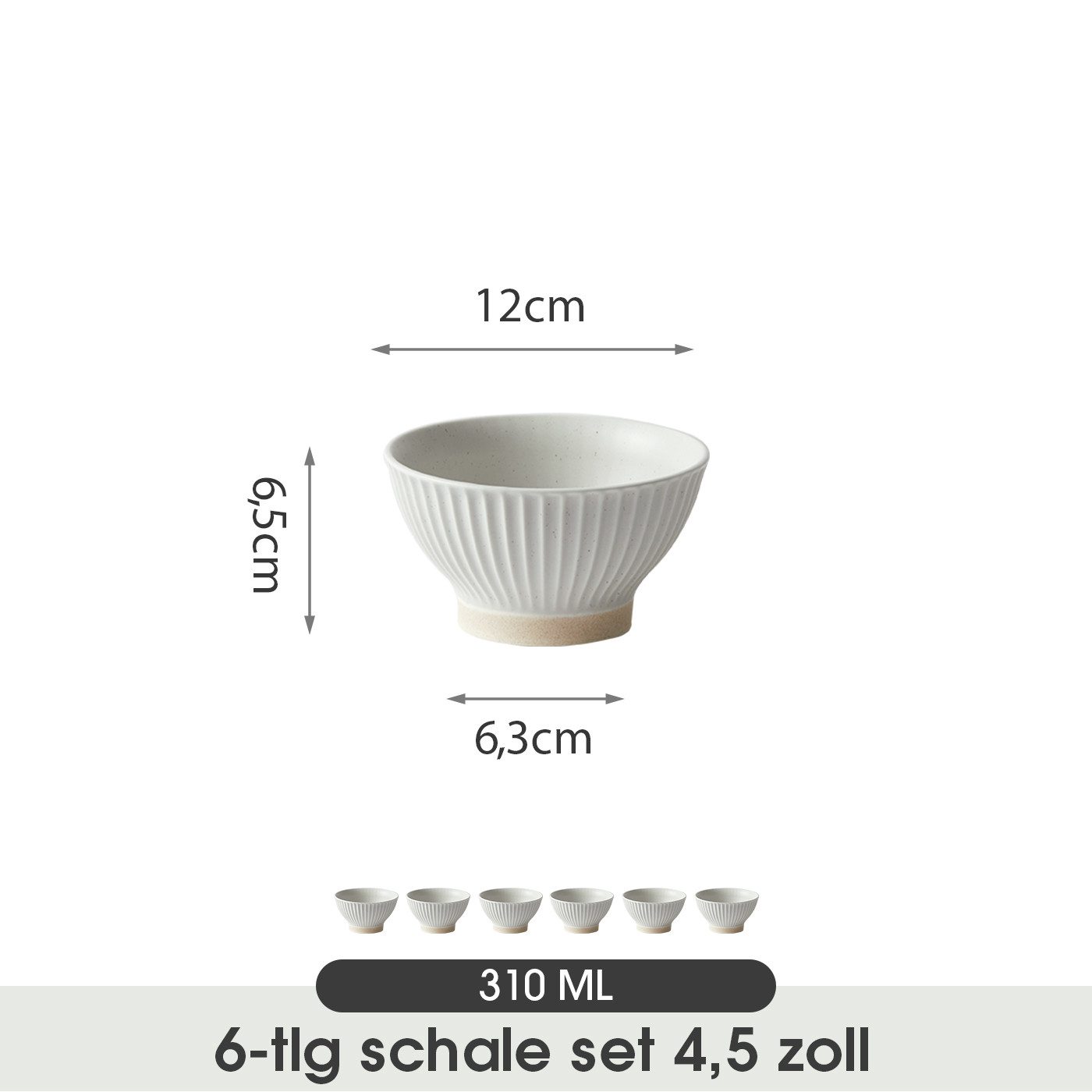 JIWOO Schale 6er Ø12cm, Müslischale Eisschale FrühstückSchale Dessertschale, Keramik, (Schaleset, 6-tlg), Hochwertiges Schalen Matt Weiß Mikrowellenofen Spülmaschine Ø12 cm