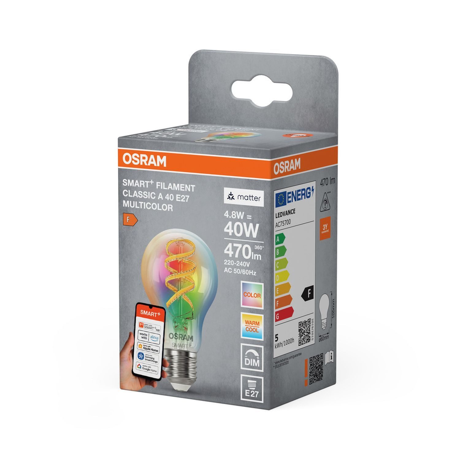 Licht-Erlebnisse LED-Leuchtmittel LAMP, E27, Smarte Lampe E27 RGB CCT 470 lm Ø 6 cm Farbwechsel dimmbar App
