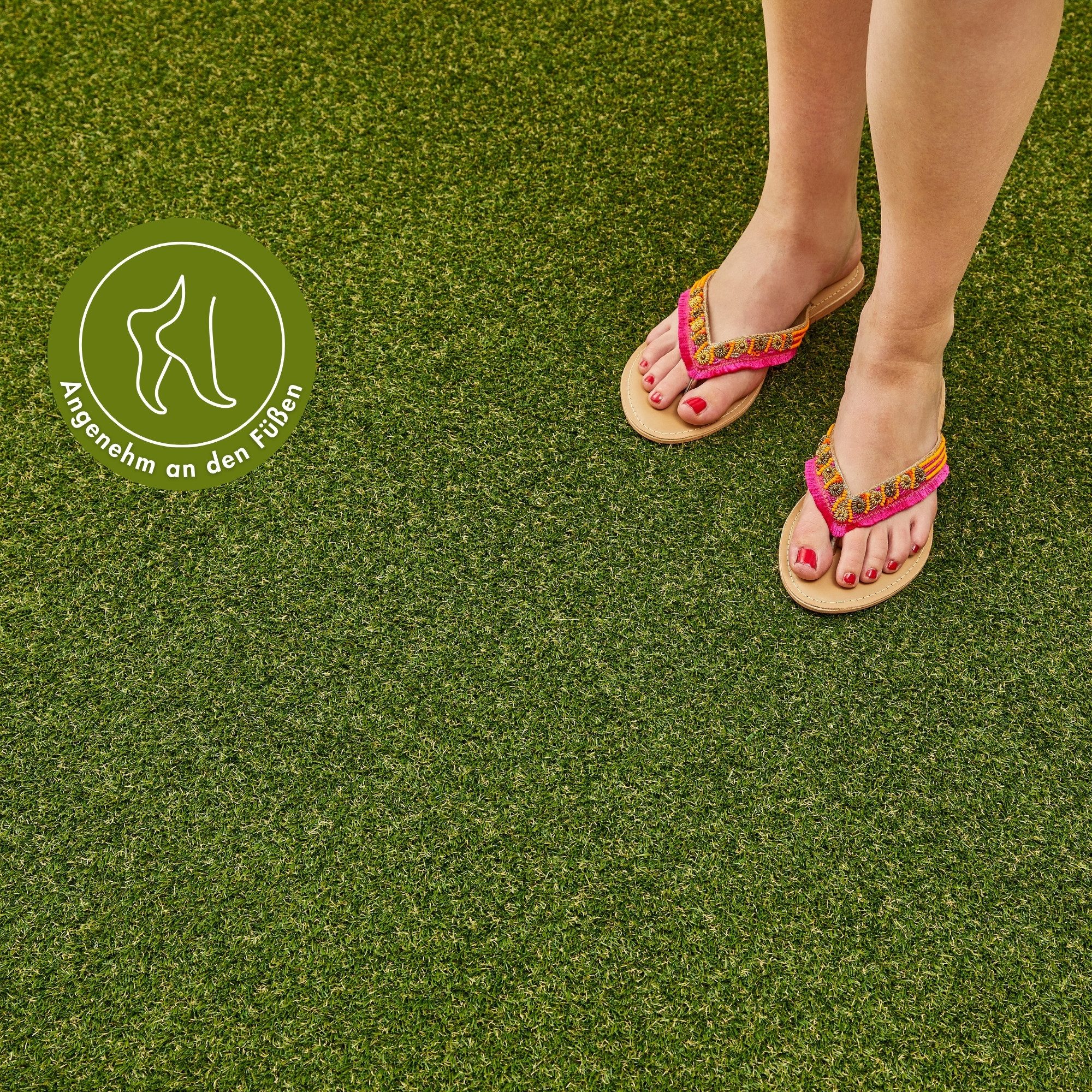 Andiamo Kunstrasen Rasenteppich Jever, Gesamthöhe 22 mm, rechteckig, natürliche Optik, mit Drainagefunktion, für Balkon, Terrasse & Garten