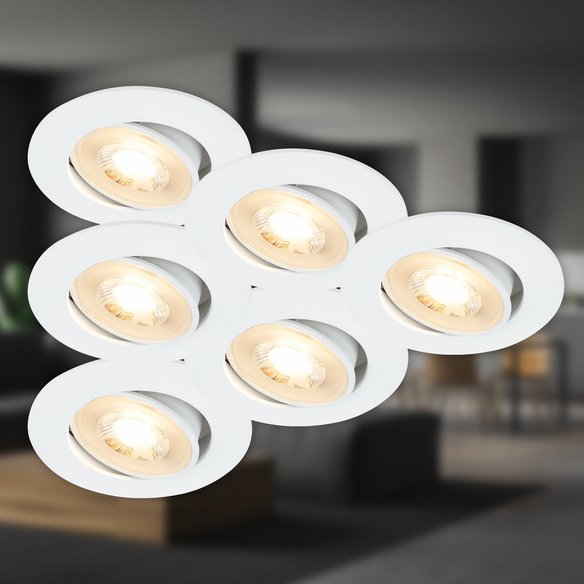 Briloner Leuchten LED Einbauleuchte BESI, LED fest integriert, Warmweiß, Einbauleuchten 8 x 3,2 cm Weiß 5 W Wohnzimmer Schlafzimmer 6er-Set