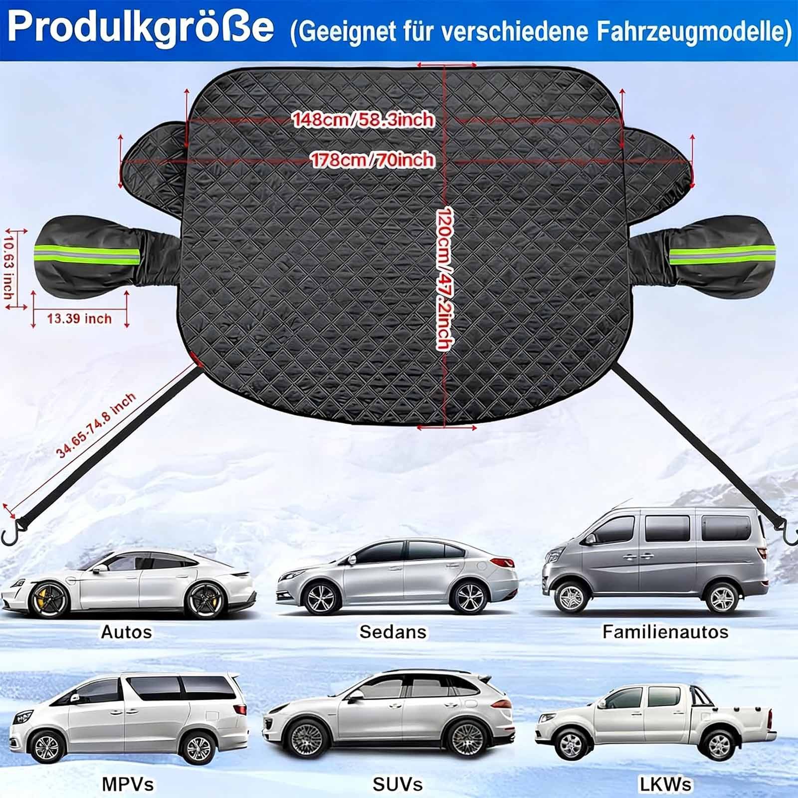 REDOM Windshield Cover, Car Protective Cover, 148 x 120 cm (Four-layer structure with insulating, tear-resistant aluminum foil, 1 pc., double-ear design with 9 magnets and hooks), frost cover suitable for cars and SUVs