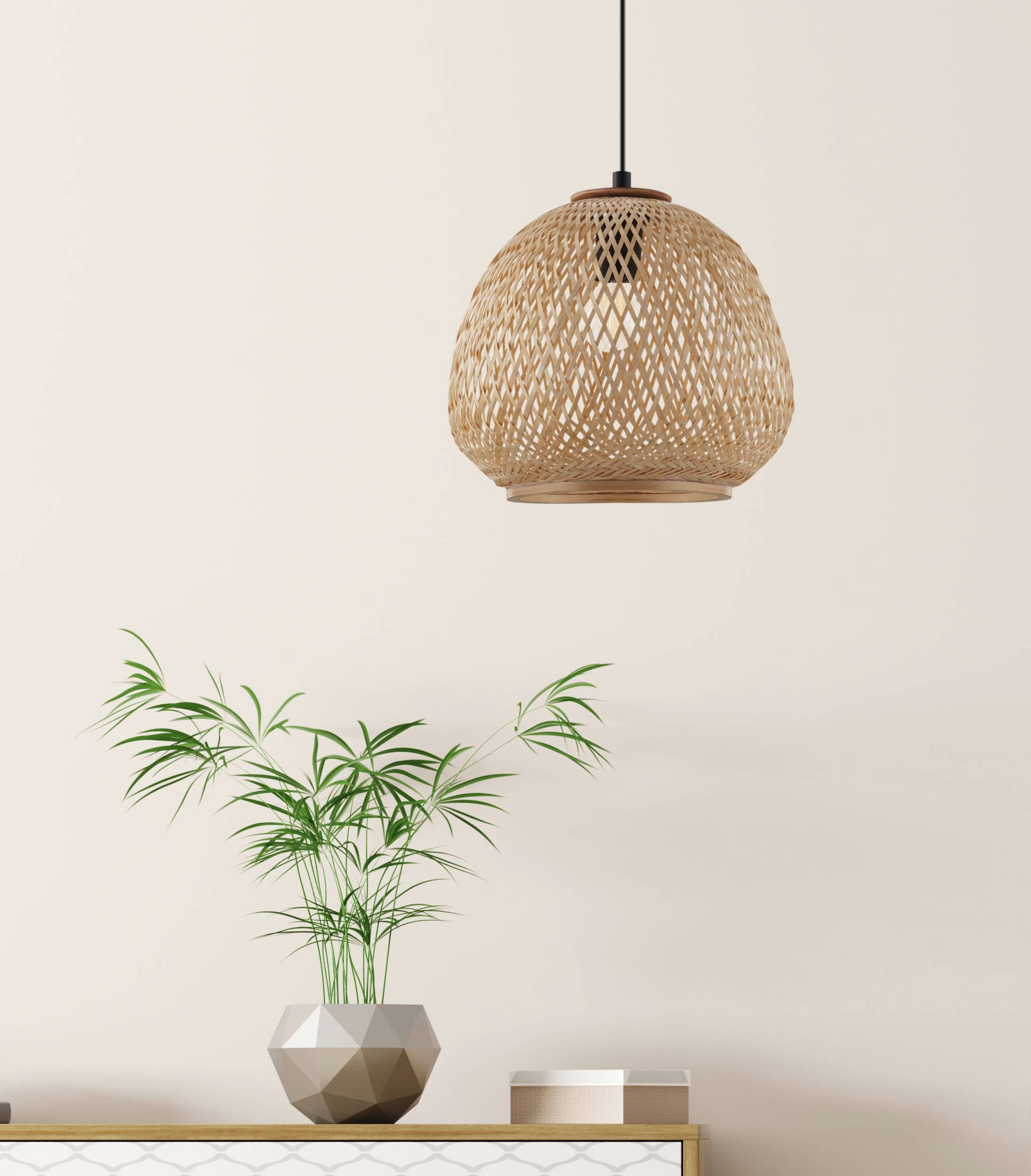 EGLO Hängeleuchte DEMBLEBY Hängelampe, exkl. Leuchtmittel E27, Hygge, ohne Leuchtmittel, Pendelleuchte, Wohnzimmerlampe, Esstischlampe, geflochten, 110x32cm