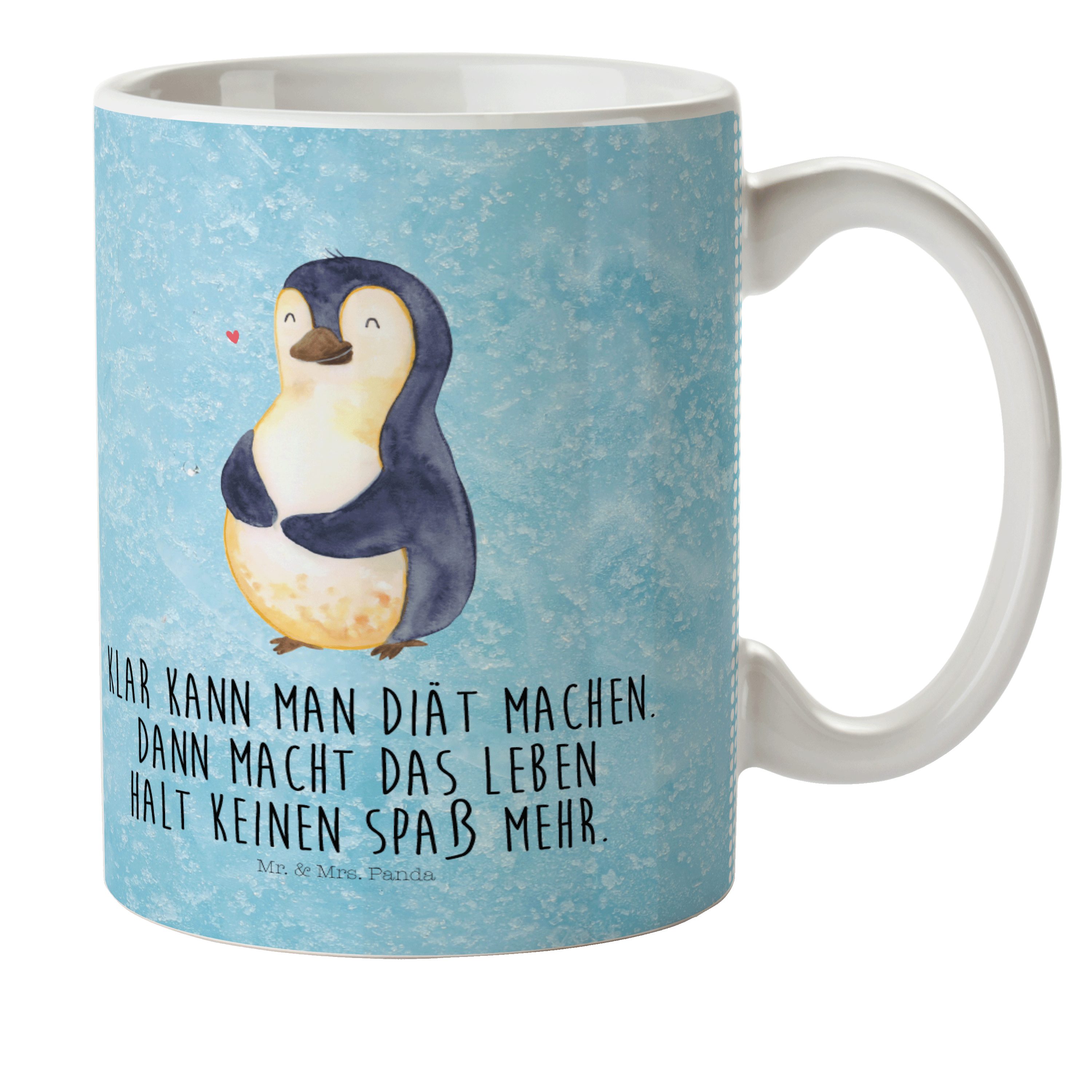 Mr. & Mrs. Panda Kinderbecher Pinguin Diät - Eisblau - Geschenk, Selbstliebe, Abspecken, Kunststoff, Kunststoff