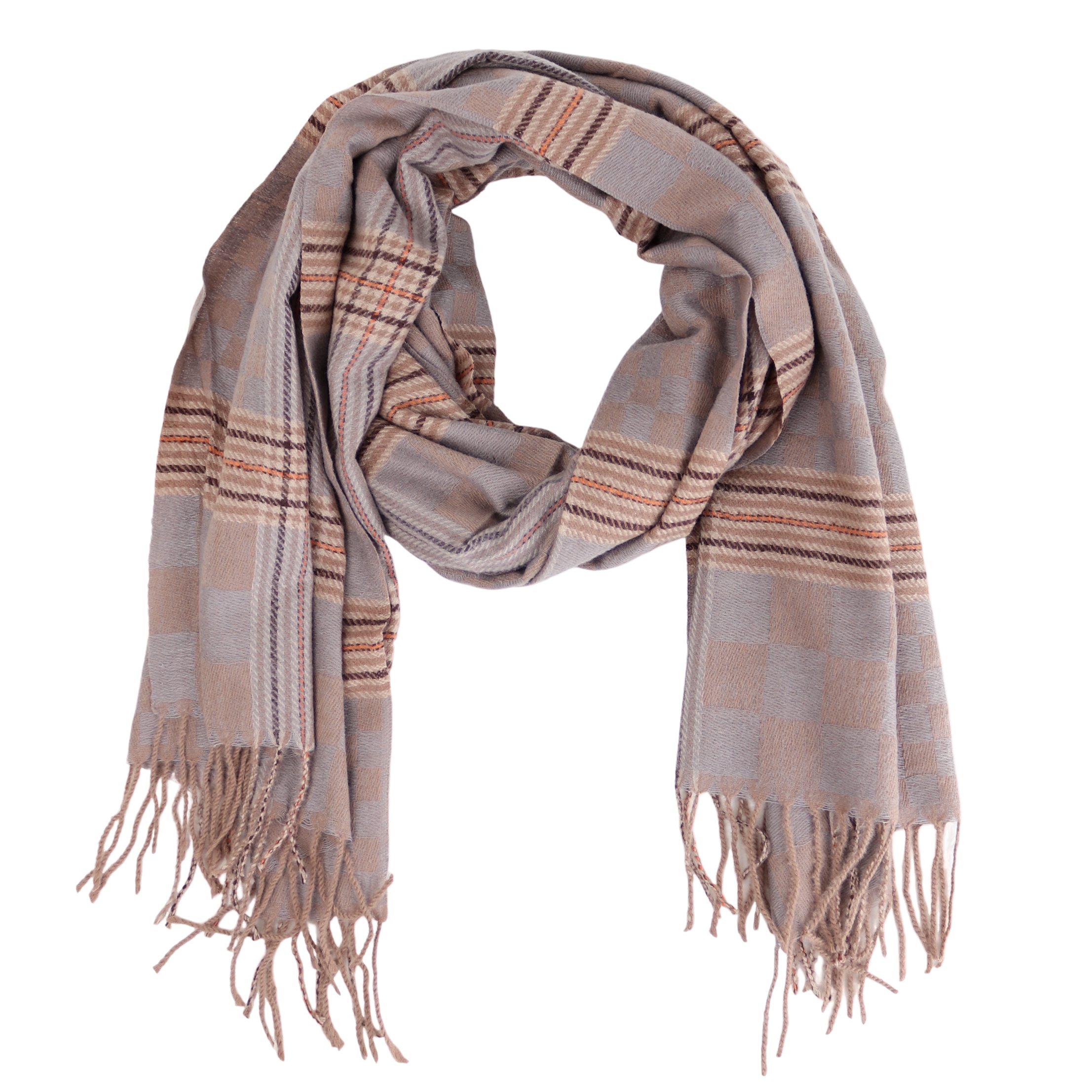 Modeschal weicher und warmer Schal Schach Karo mit Fransen, 70x180cm