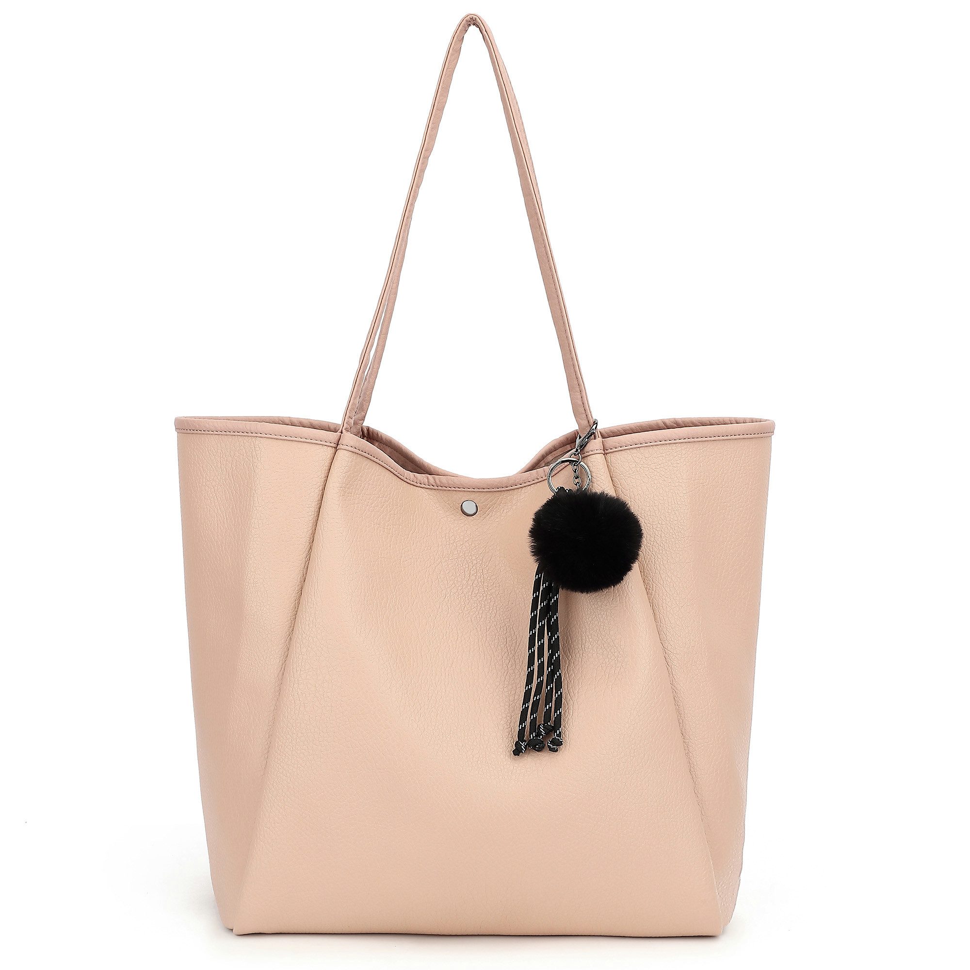 TAN.TOMI Schultertasche Damen Magnetverschluss Umhängetasche PU Leder Tote Shopper Bag, Mit Innentaschen und dekorative Anhänger für Arbeit, Schule, Einkauf