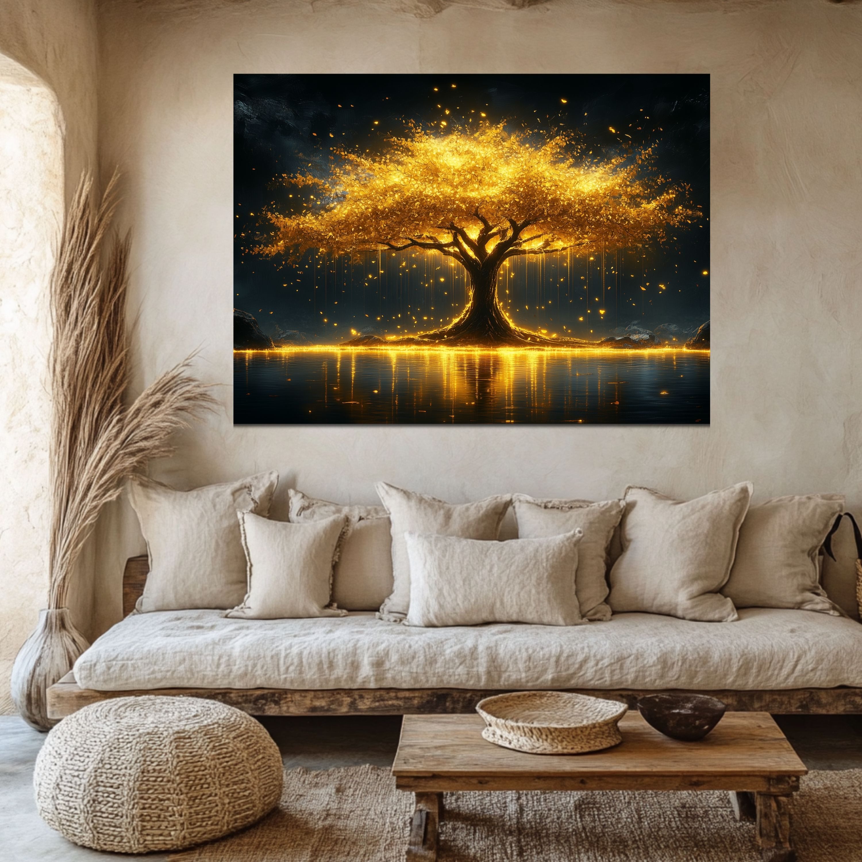 DARO Design Leinwandbild Modern Abstrakt Wandbilder XXL Wandbild Wand Deko Leinwand Bilder, (großer goldener Baum - Bild groß Wohnzimmer Esszimmer Schlafzimmer  – Bild 3 von 5