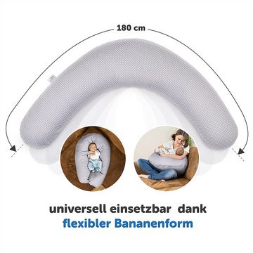 Theraline Stillkissen Dodo Pillow Premium - Grau, 2-tlg., Lagerungskissen, Schwangerschaftskissen, Seitenschläferkissen - 180 cm