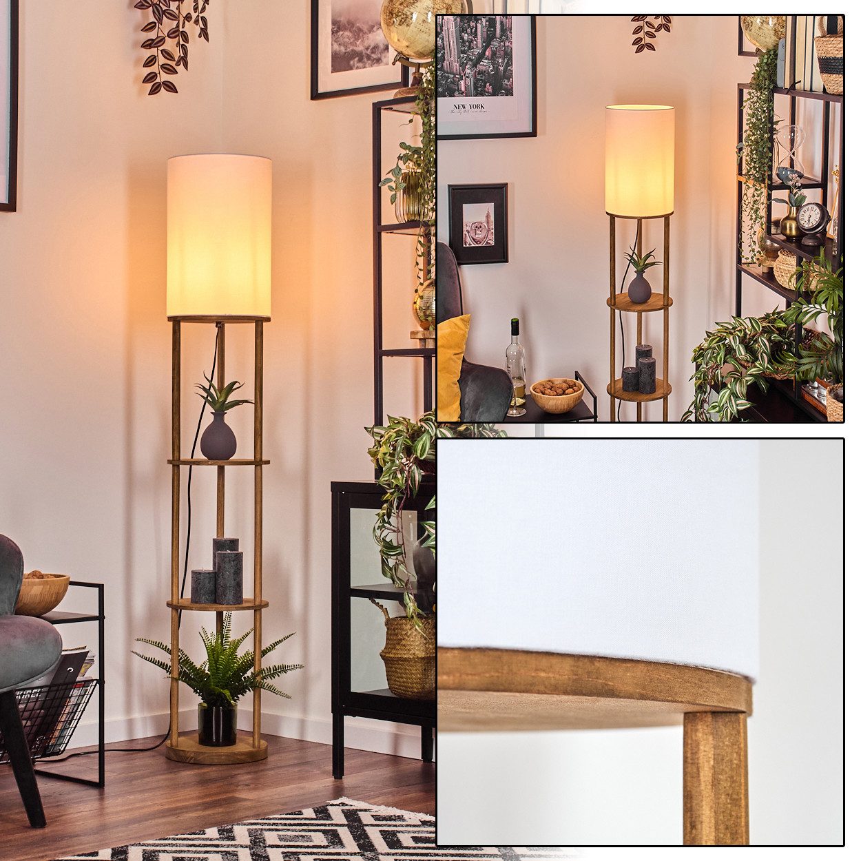 hofstein Stehlampe Stehlampe aus Holz/Stoff in Naturfarben/Weiß, ohne Leuch günstig online kaufen