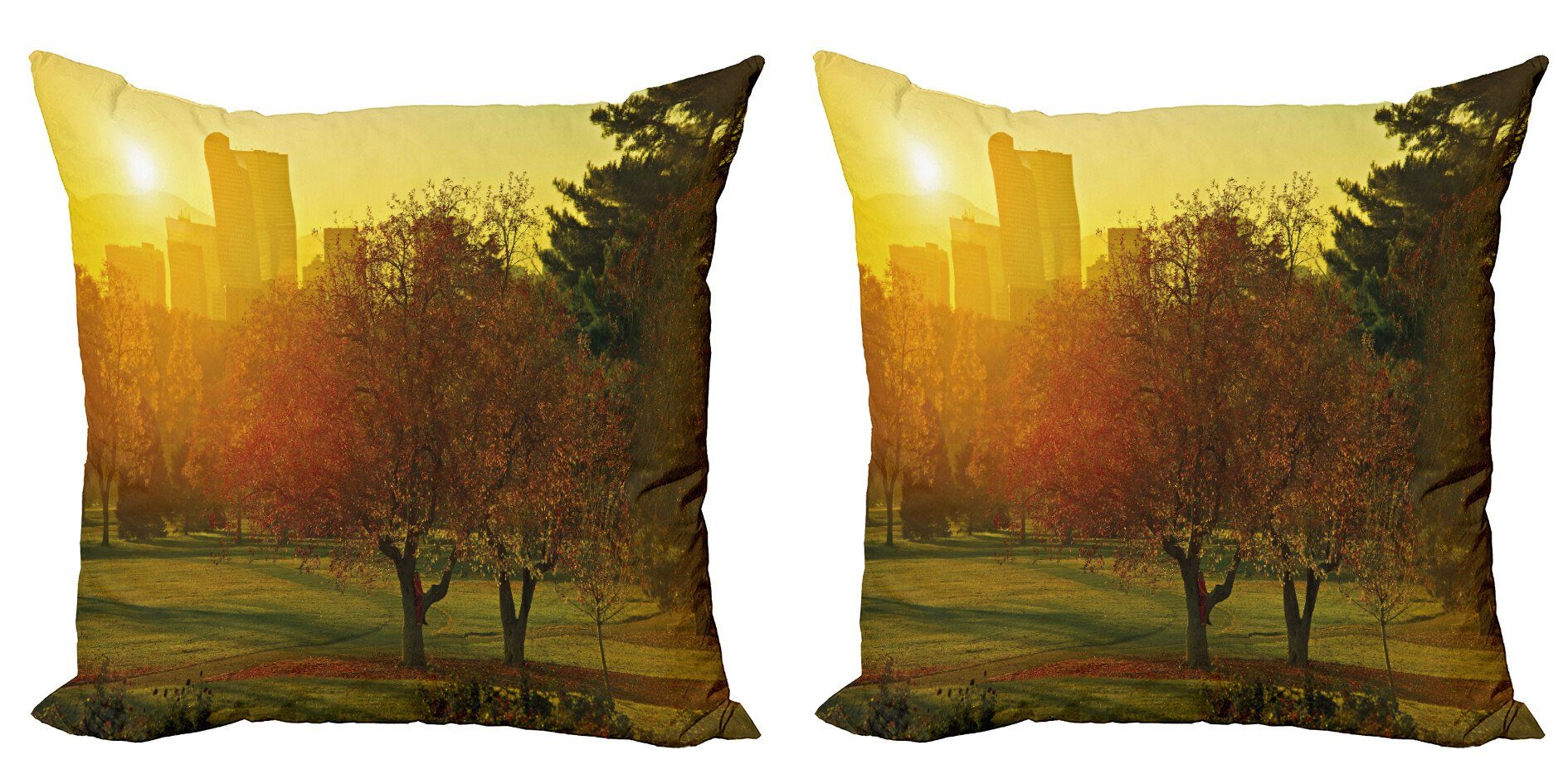 Kissenbezüge Modern Accent Doppelseitiger Digitaldruck, Abakuhaus (2 Stück), Natur Sonnenuntergang über City Park