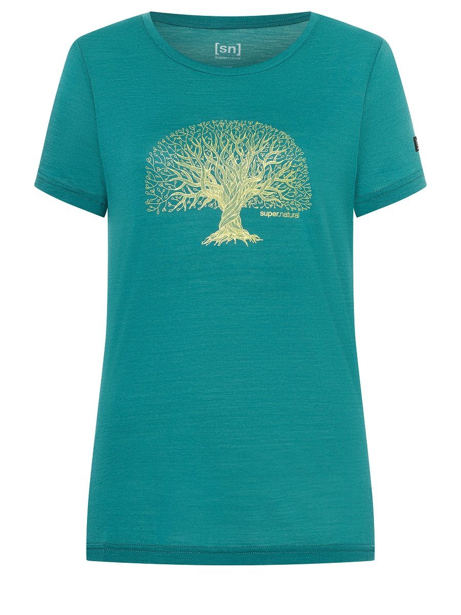 T-Shirt Deep Merino-Materialmix geruchshemmender Merino Jungle/Gold TREE TEE W Print-Shirt SUPER.NATURAL KNOWLEDGE OF