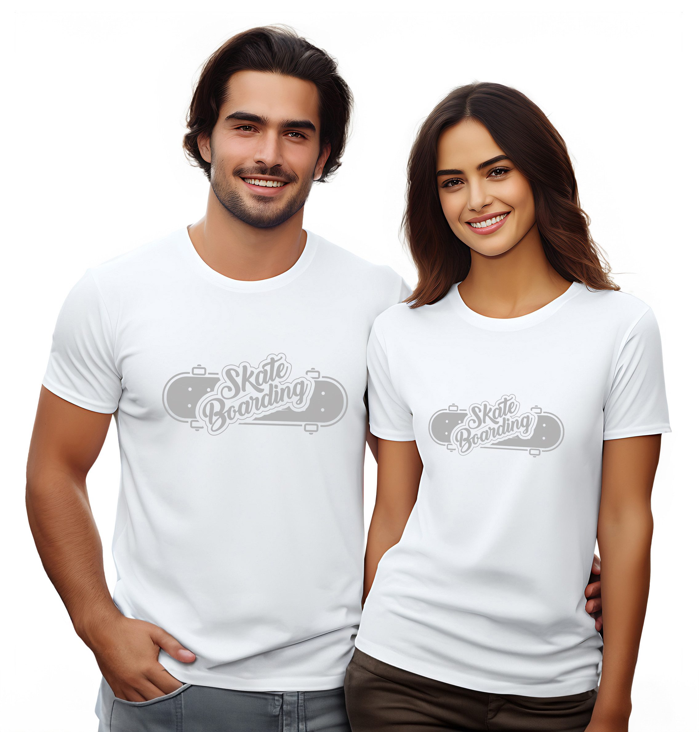 MyDesign24 T-Shirt Skater print Shirt Skateboarding Skater T-Shirt weiss kurzarm Regular Fit i539