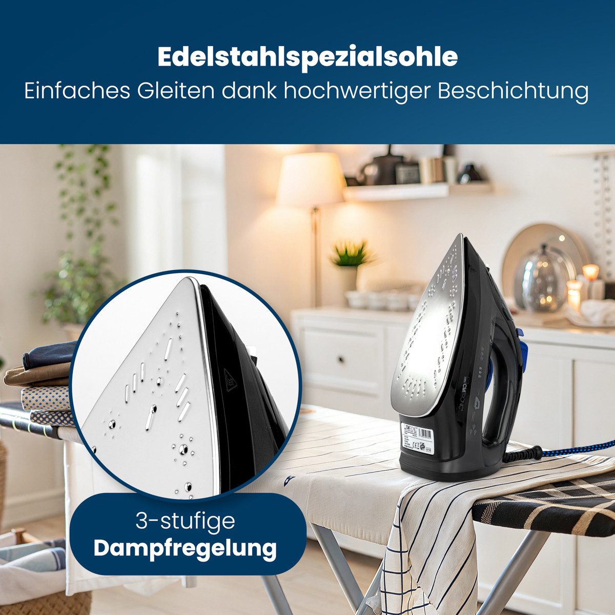 CLATRONIC Dampfbügeleisen DB 3703, 1800 Watt, Edelstahlspezialsohle