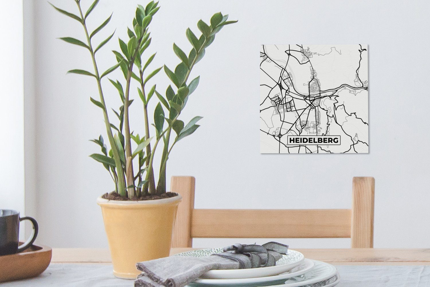 OneMillionCanvasses® Leinwandbild Karte - Heidelberg Bilder St), - Leinwand Wohnzimmer Schlafzimmer für Stadtplan, (1